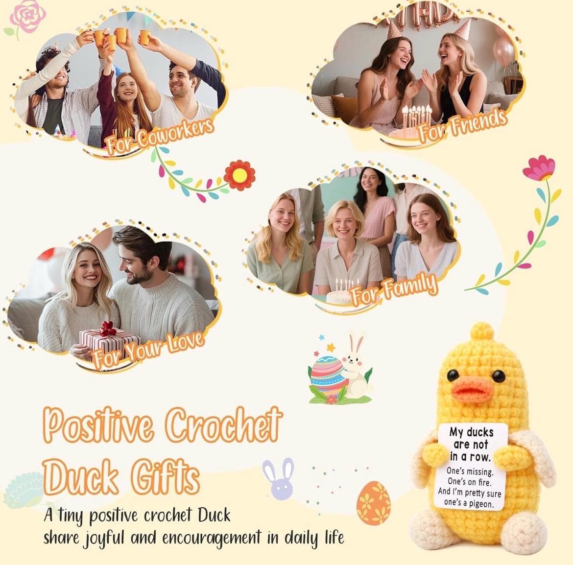 Mini Positive Crochet Duck Gift, Funny Inspirational Duck Plush, Stress Relief Gift, Cute Desk Decor, Unique Gift for Women Men - Thumbnail 5