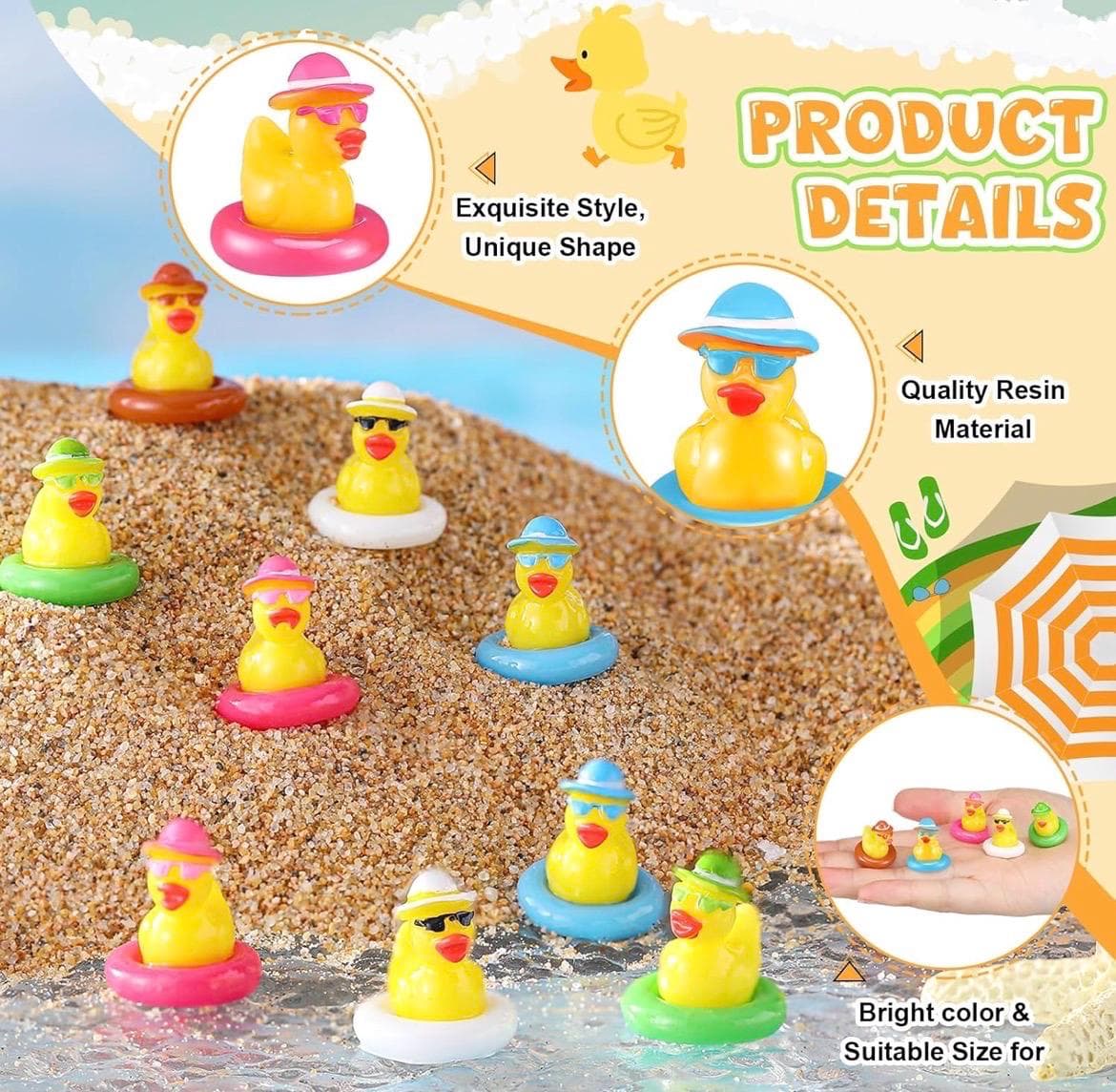 5 Pc Summer Pool Floaty Duck Set Mini Resin Figurines Gift Jeep & Cruise Ducks - Thumbnail 3