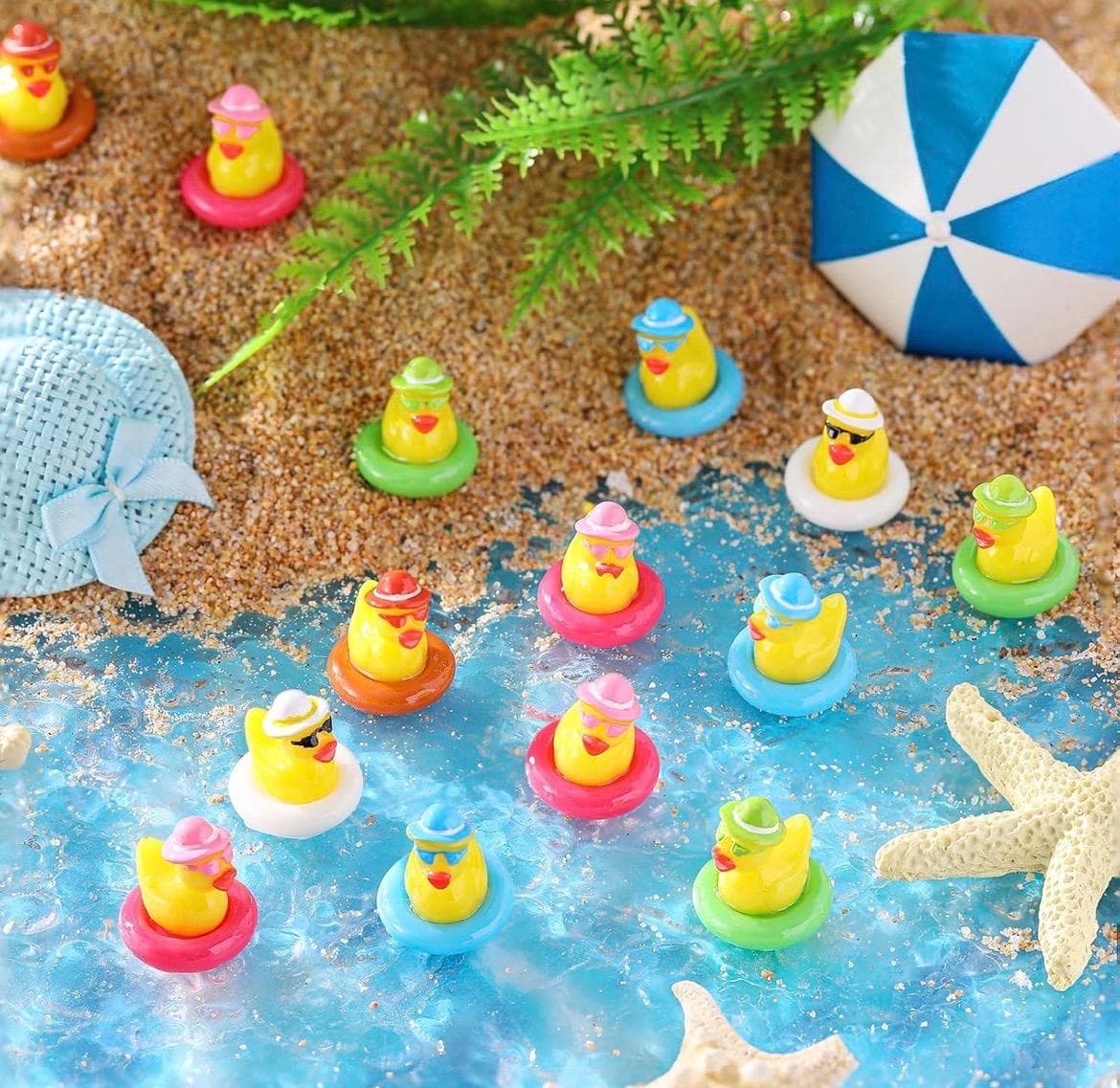 5 Pc Summer Pool Floaty Duck Set Mini Resin Figurines Gift Jeep & Cruise Ducks - Thumbnail 5