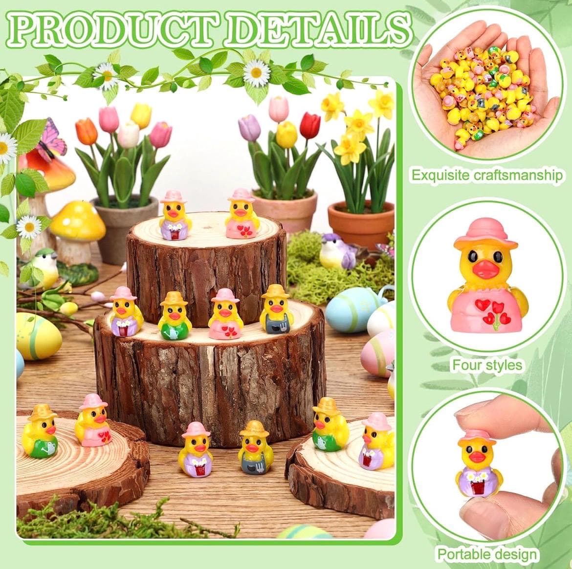 8pc Spring Garden Mini Ducks Set, Resin Duck Figurines, Floral Ducks, Cruise Ducks, Jeep Ducks, Easter Decor, Party Favor Ducks - Thumbnail 6