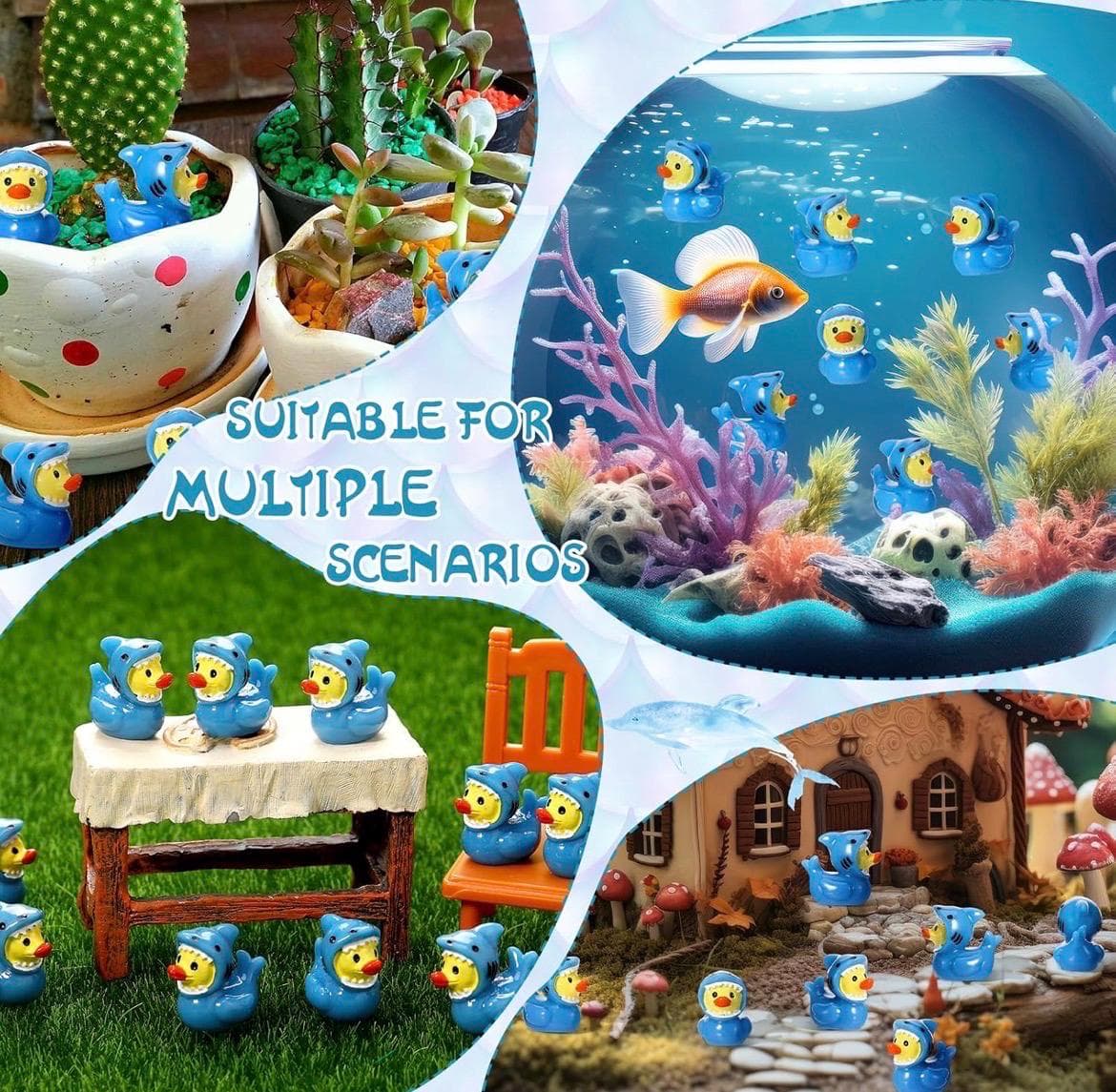 5pc Mini Shark Ducks Set, Small Resin Shark Duck Figurines, Cruise Ducks, Jeep Ducks, Tiny Ocean Ducks for Crafts Gifts Party Favors - Thumbnail 5