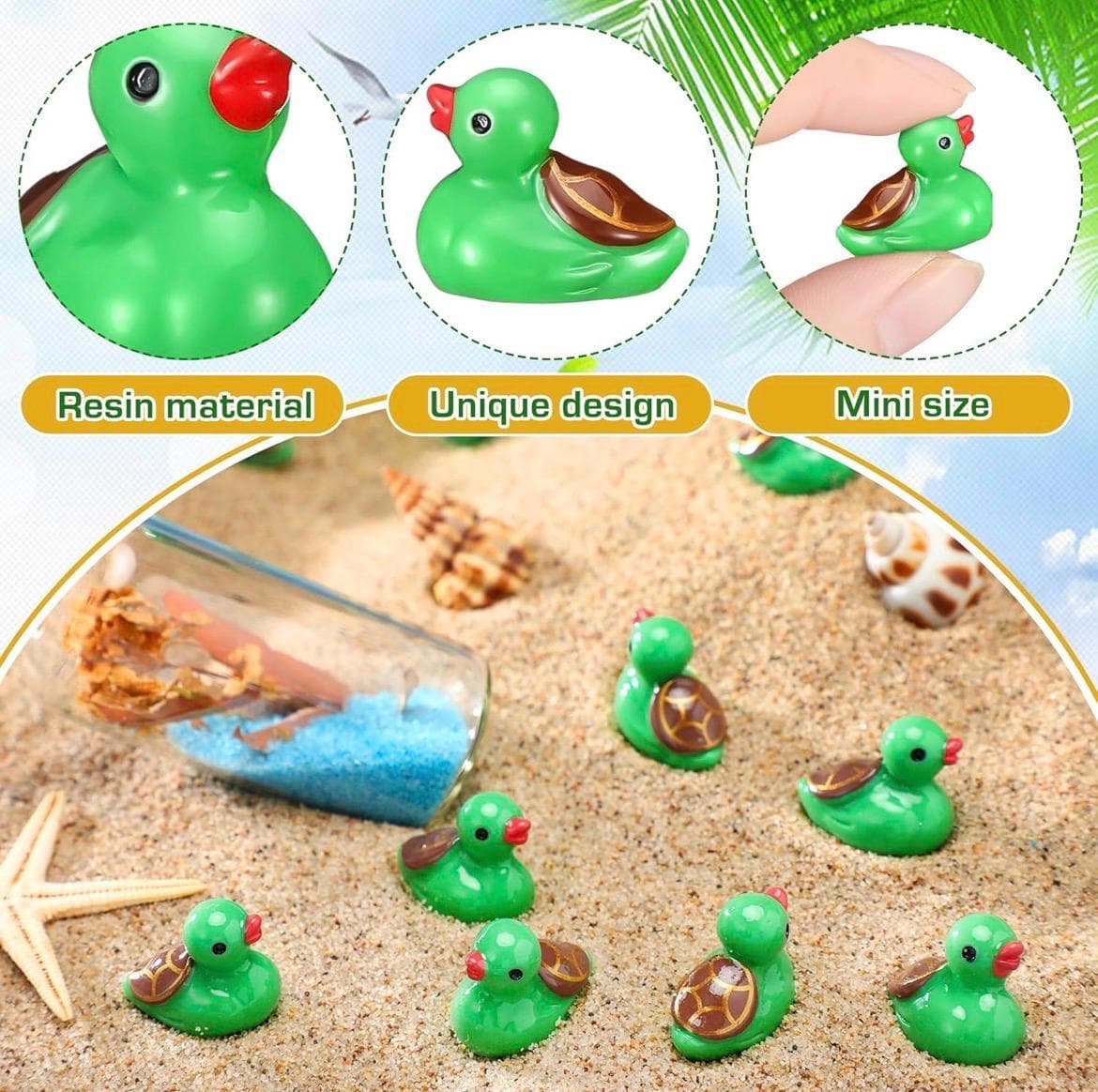 Mini Turtle Duck Figurines 5 Piece Set, Tiny Resin Ducks, Fairy Garden Decor, Cake Toppers, Micro Landscape, Jeep Ducks Cruise Ducks - Thumbnail 3
