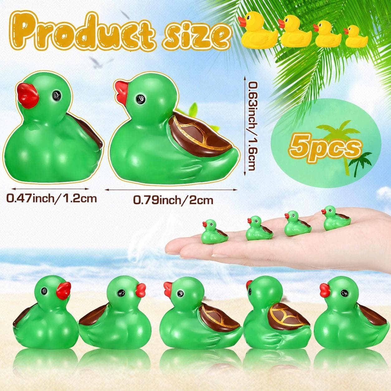Mini Turtle Duck Figurines 5 Piece Set, Tiny Resin Ducks, Fairy Garden Decor, Cake Toppers, Micro Landscape, Jeep Ducks Cruise Ducks - Thumbnail 2