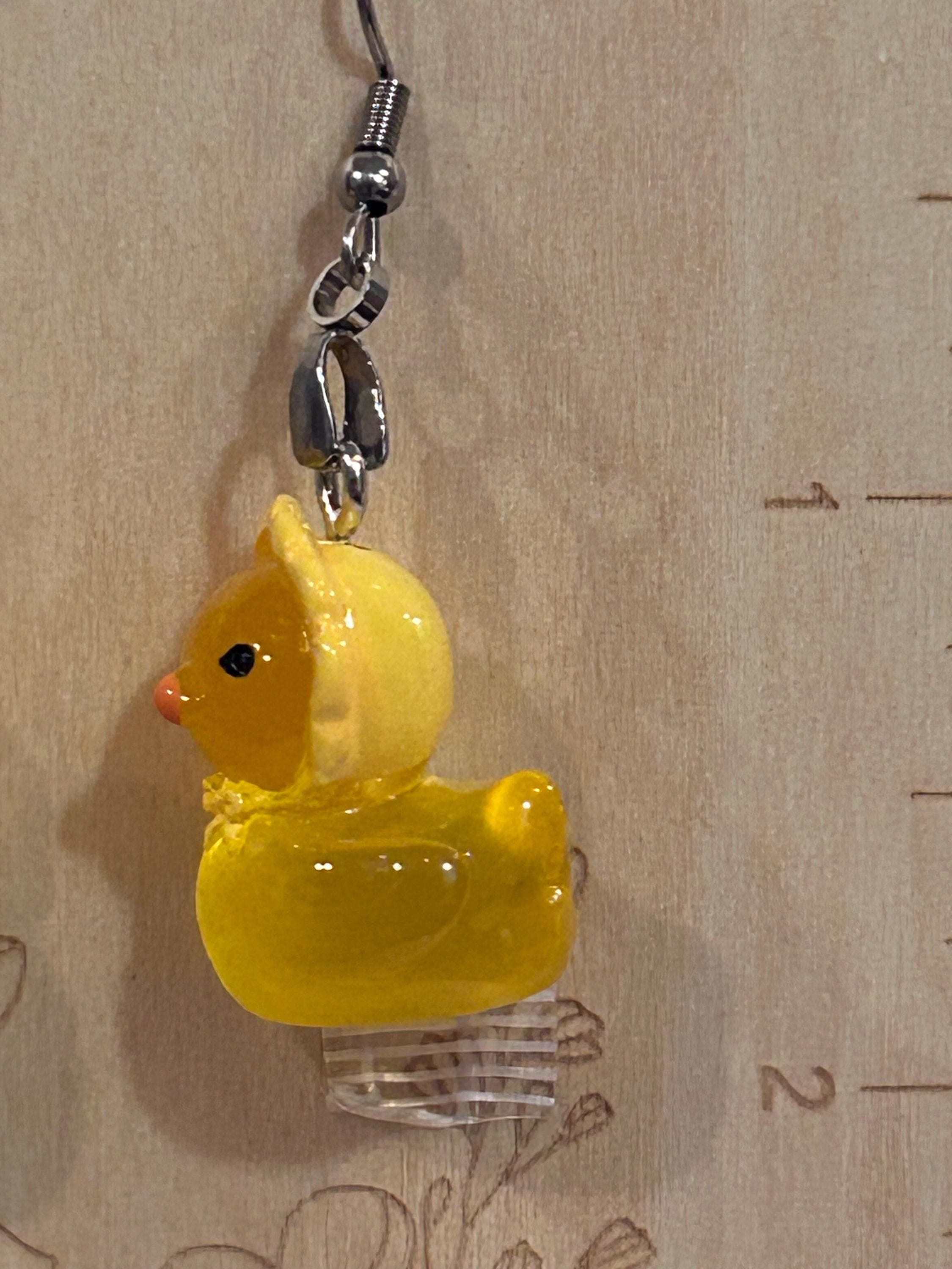 Yellow Bonnet Duck Earrings, Luminescent Resin Dangle Jewelry, Spring Easter Gift - Thumbnail 2
