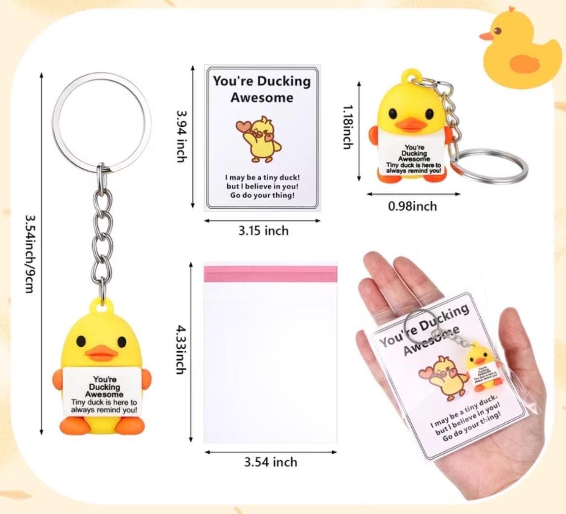 5 Pack Inspirational Duck Keychain Gift Set with Cards – Positive Encouragement Ducks, Cruise Jeep Gifts - Thumbnail 2
