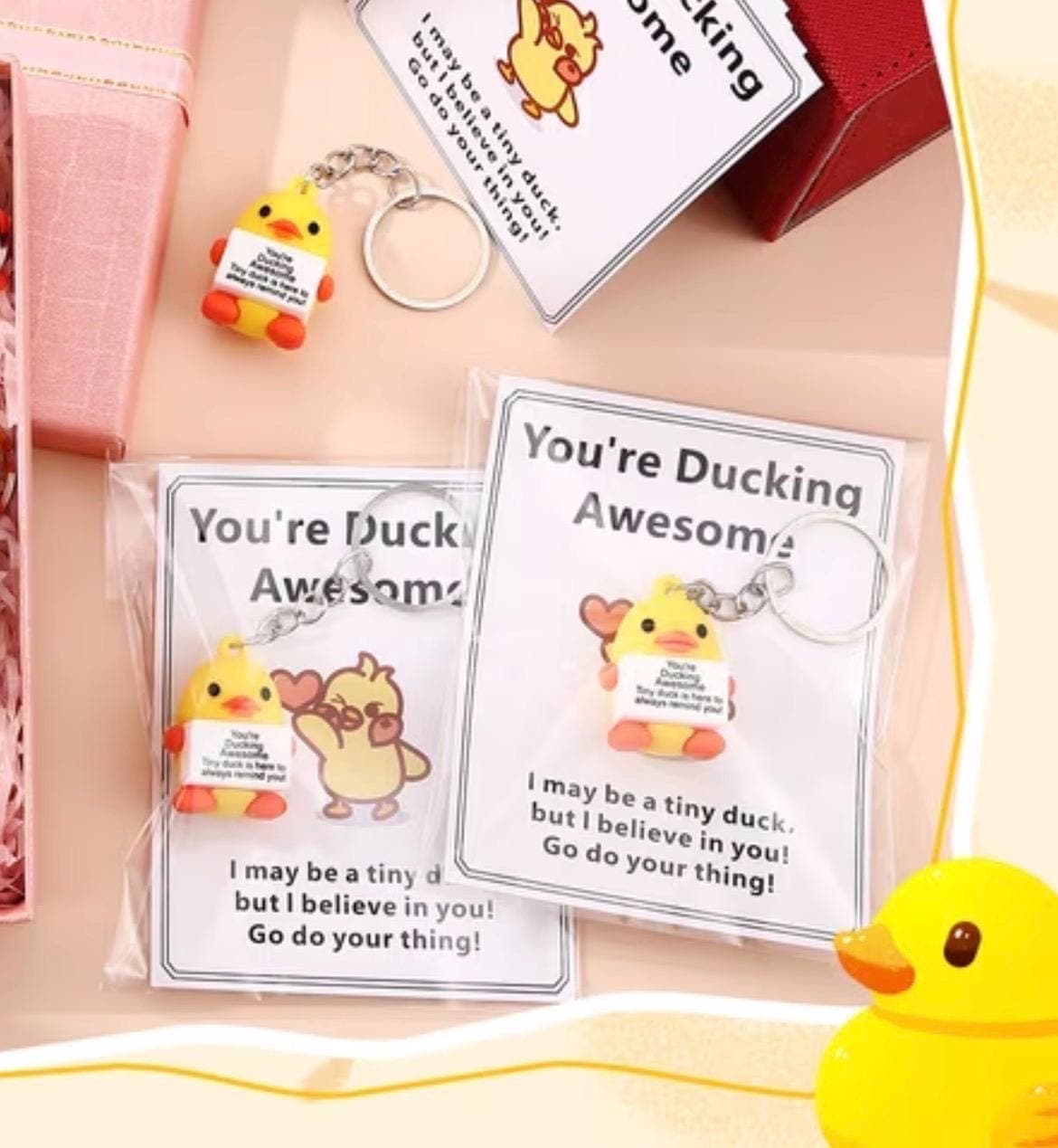 5 Pack Inspirational Duck Keychain Gift Set with Cards – Positive Encouragement Ducks, Cruise Jeep Gifts - Thumbnail 4