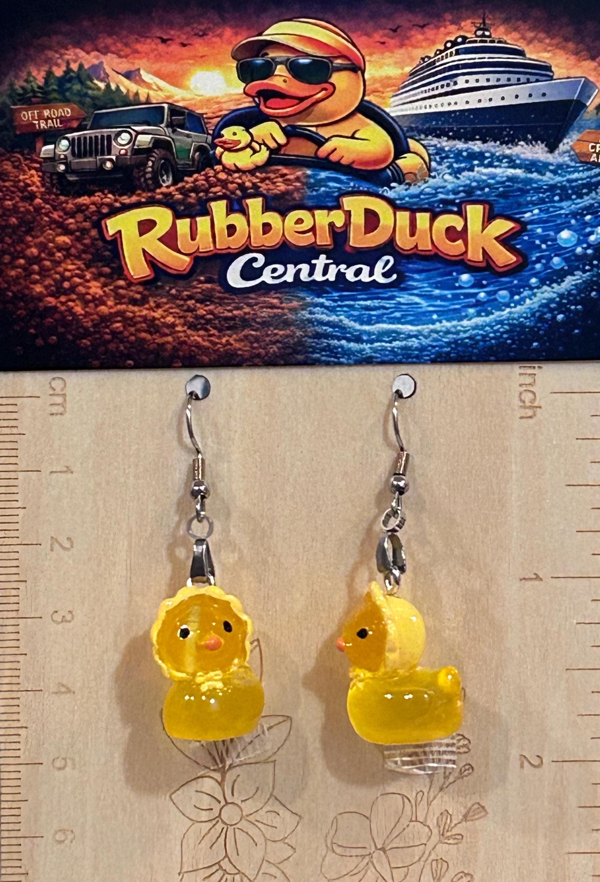 Yellow Bonnet Duck Earrings, Luminescent Resin Dangle Jewelry, Spring Easter Gift - Thumbnail 4