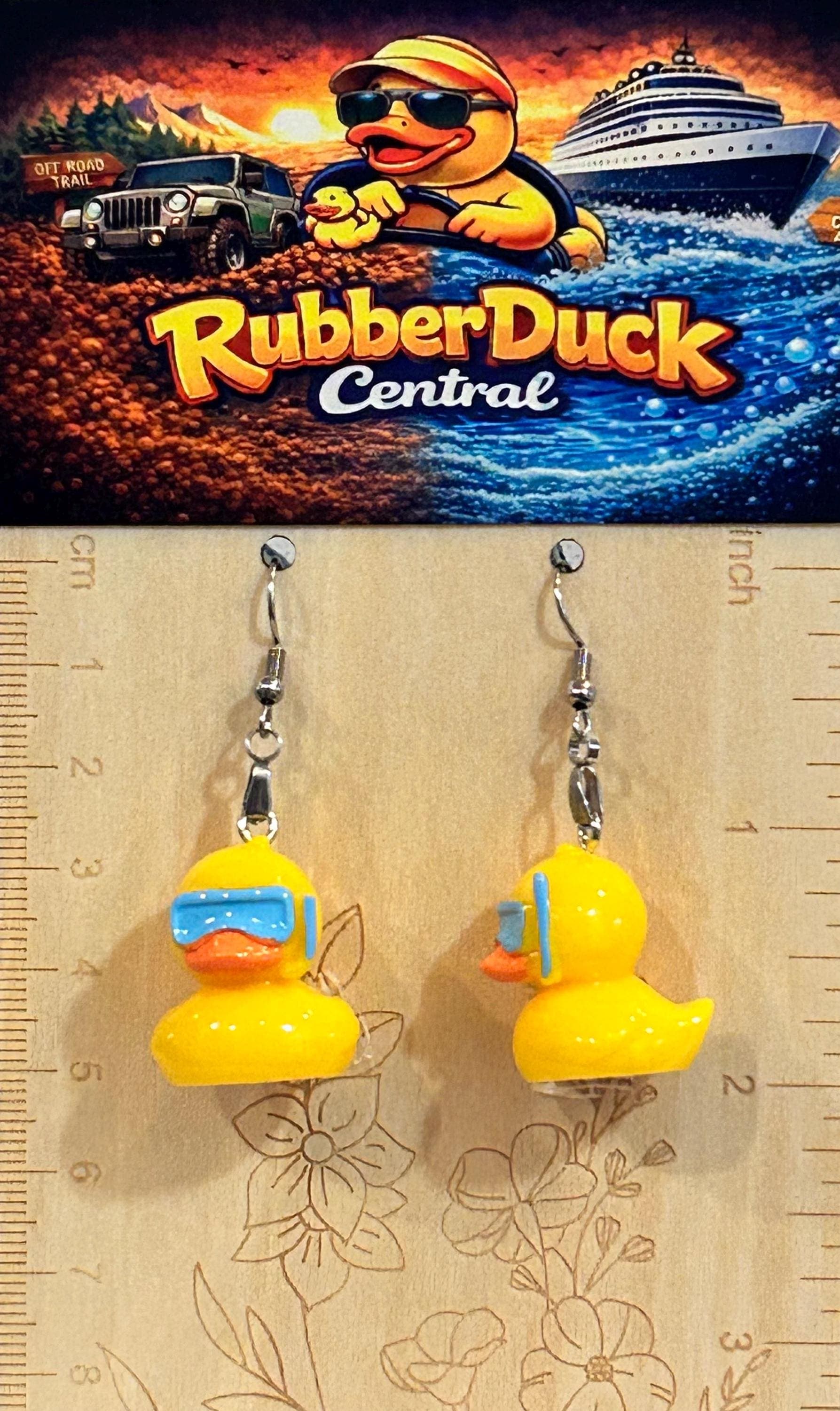 Snorkel Duck Resin Earrings – Yellow Rubber Duck Beach Vacation Jewelry - Thumbnail 5
