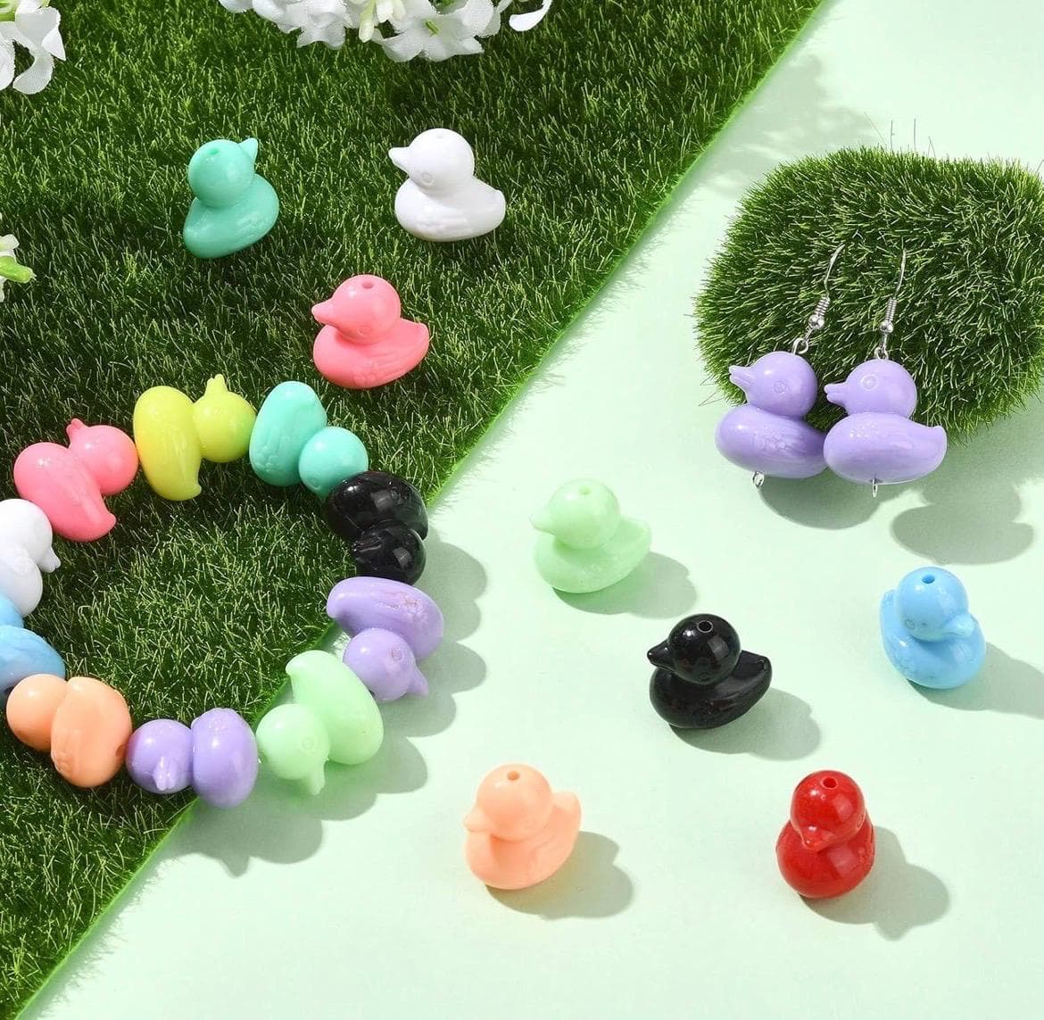 20pc Acrylic Rubber Duck Beads, Mini Duck Charms Jewelry, DIY Crafts, Bracelets, Keychains - Thumbnail 9