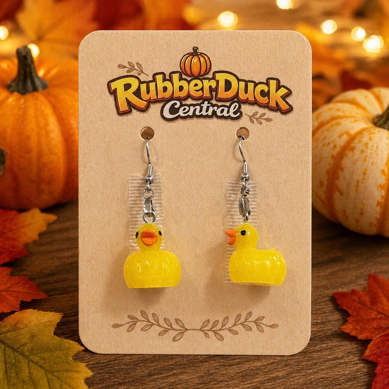 Mini Pumpkin Resin Duck Earrings, Yellow Autumn Halloween Jewelry, Jeep Cruise Gift - Thumbnail 2