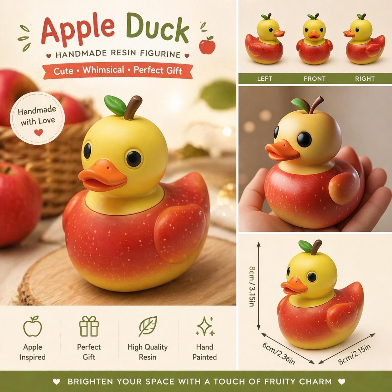 Apple Resin Duck | Fall Cruise Jeep Toy, Collectible Figurine