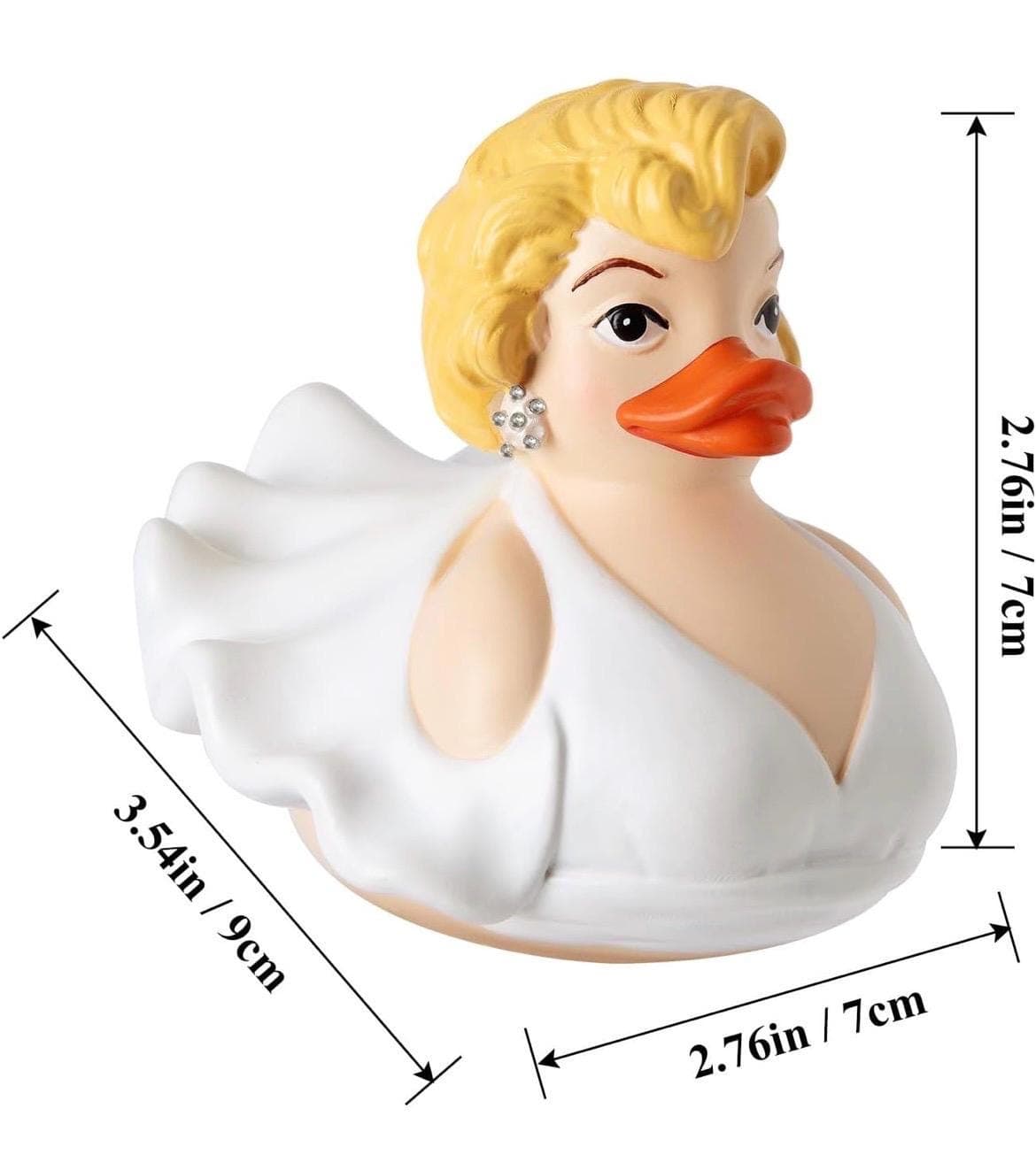 Marilyn Monroe Duck Figurine, White Dress, Blonde Hair, Pearl Earrings, Collectible Resin Toy - Thumbnail 2