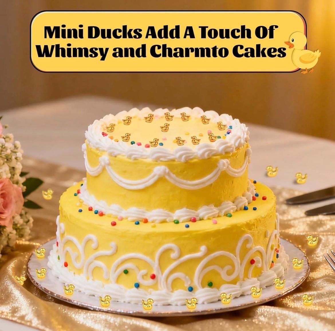 20 Gold Mini Resin Ducks – Tiny Cake Decor, Fairy Garden, Party Favors - Thumbnail 5