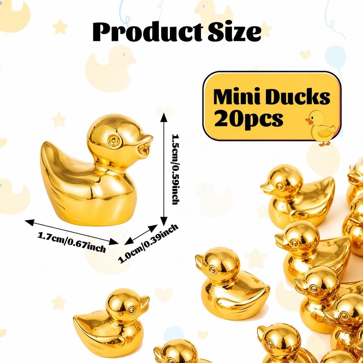 20 Gold Mini Resin Ducks – Tiny Cake Decor, Fairy Garden, Party Favors - Thumbnail 2