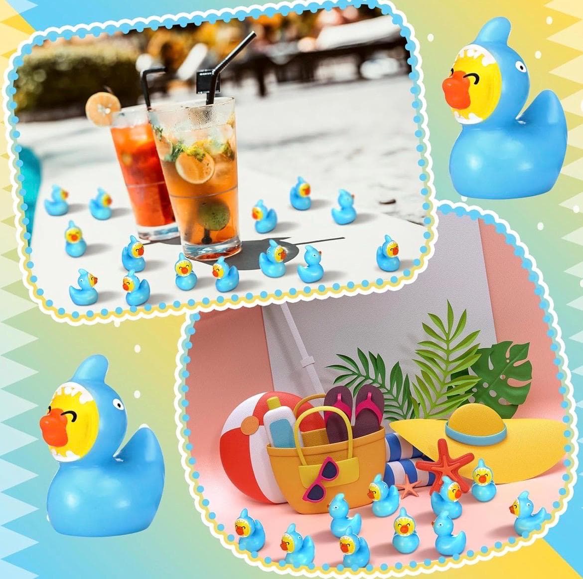 5pc Resin Shark Duck Mini Figures, Beach Theme Party Favors, Cruise Ducks - Thumbnail 5