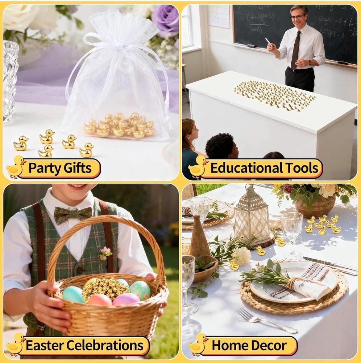 20 Gold Mini Resin Ducks – Tiny Cake Decor, Fairy Garden, Party Favors - Thumbnail 6