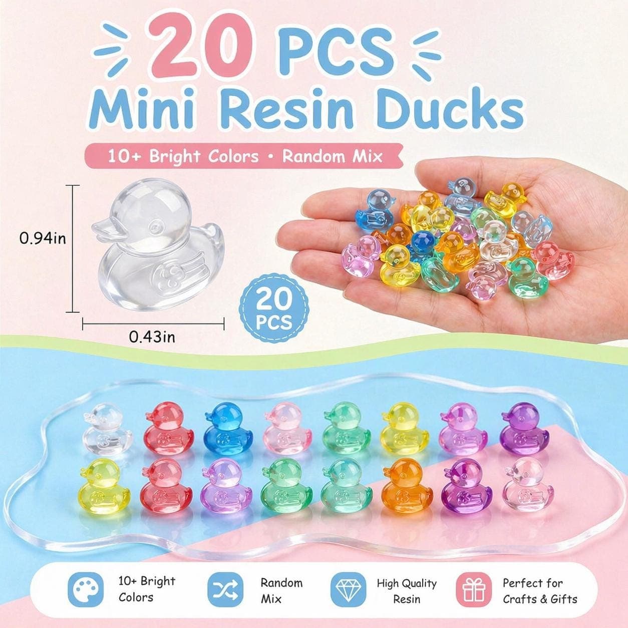 20 PCS Mini Resin Ducks – Colorful Random Mix for Crafts, Jeep, Cruise (0.94in)