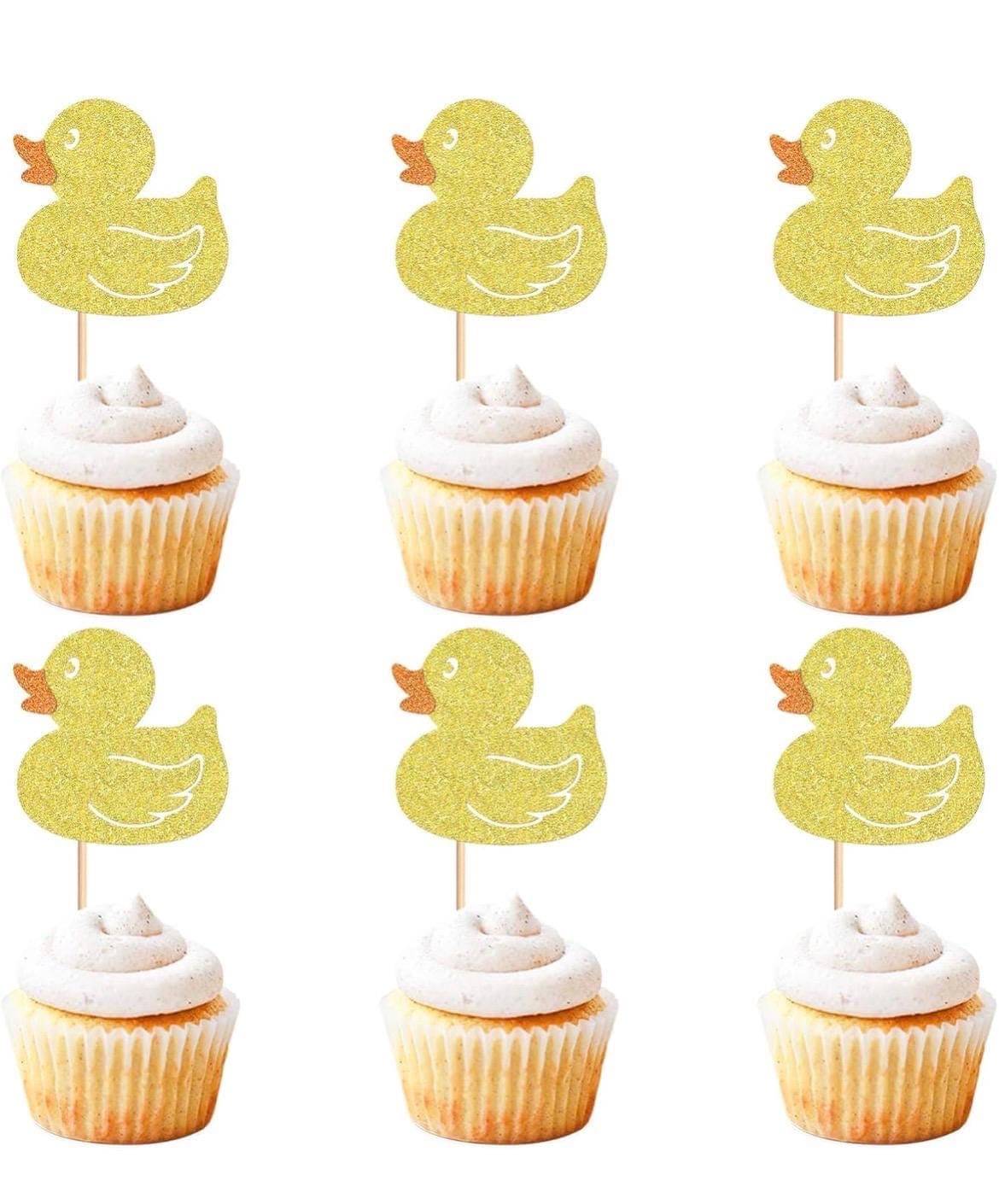 12PCS Glitter Yellow Duck Cupcake Toppers for Baby Shower Birthday Decorations - Thumbnail 4