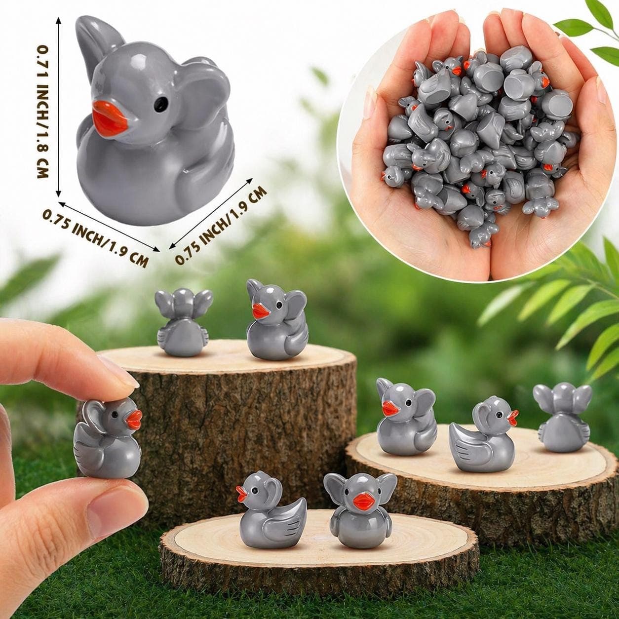 Mini Elephant Duck Set 5pc Tiny Resin Ducks Garden & Cake Decor - Thumbnail 4