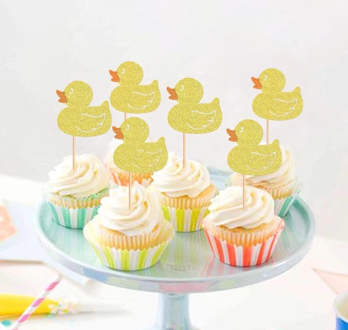12PCS Glitter Yellow Duck Cupcake Toppers for Baby Shower Birthday Decorations - Thumbnail 5