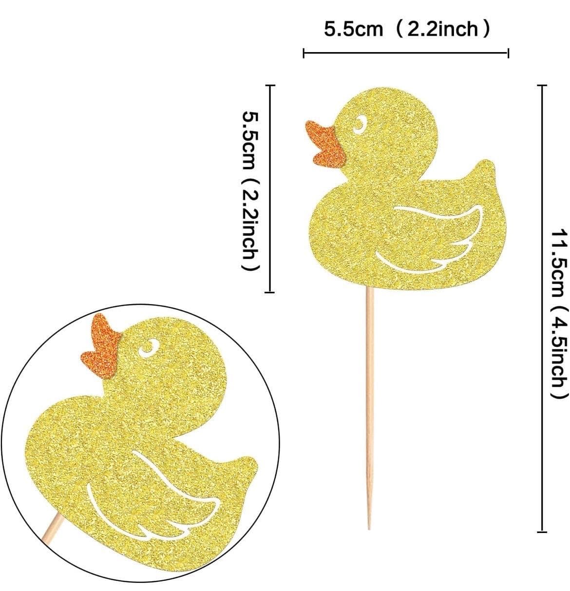 12PCS Glitter Yellow Duck Cupcake Toppers for Baby Shower Birthday Decorations - Thumbnail 2