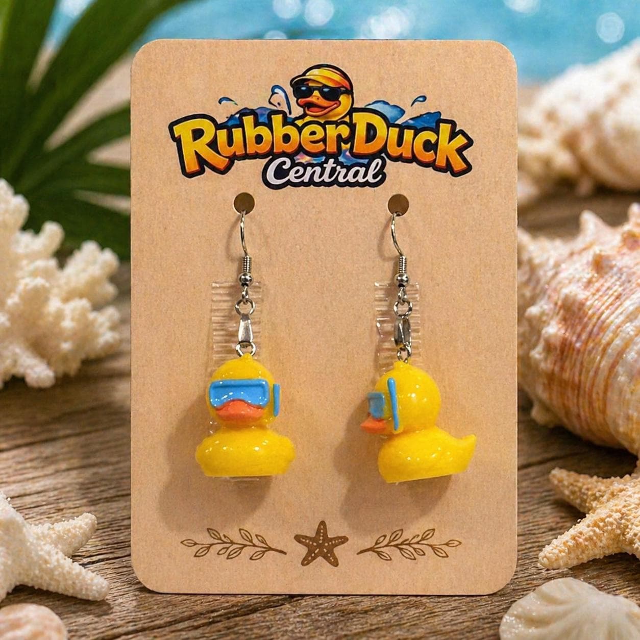 Snorkel Duck Resin Earrings – Yellow Rubber Duck Beach Vacation Jewelry - Thumbnail 2