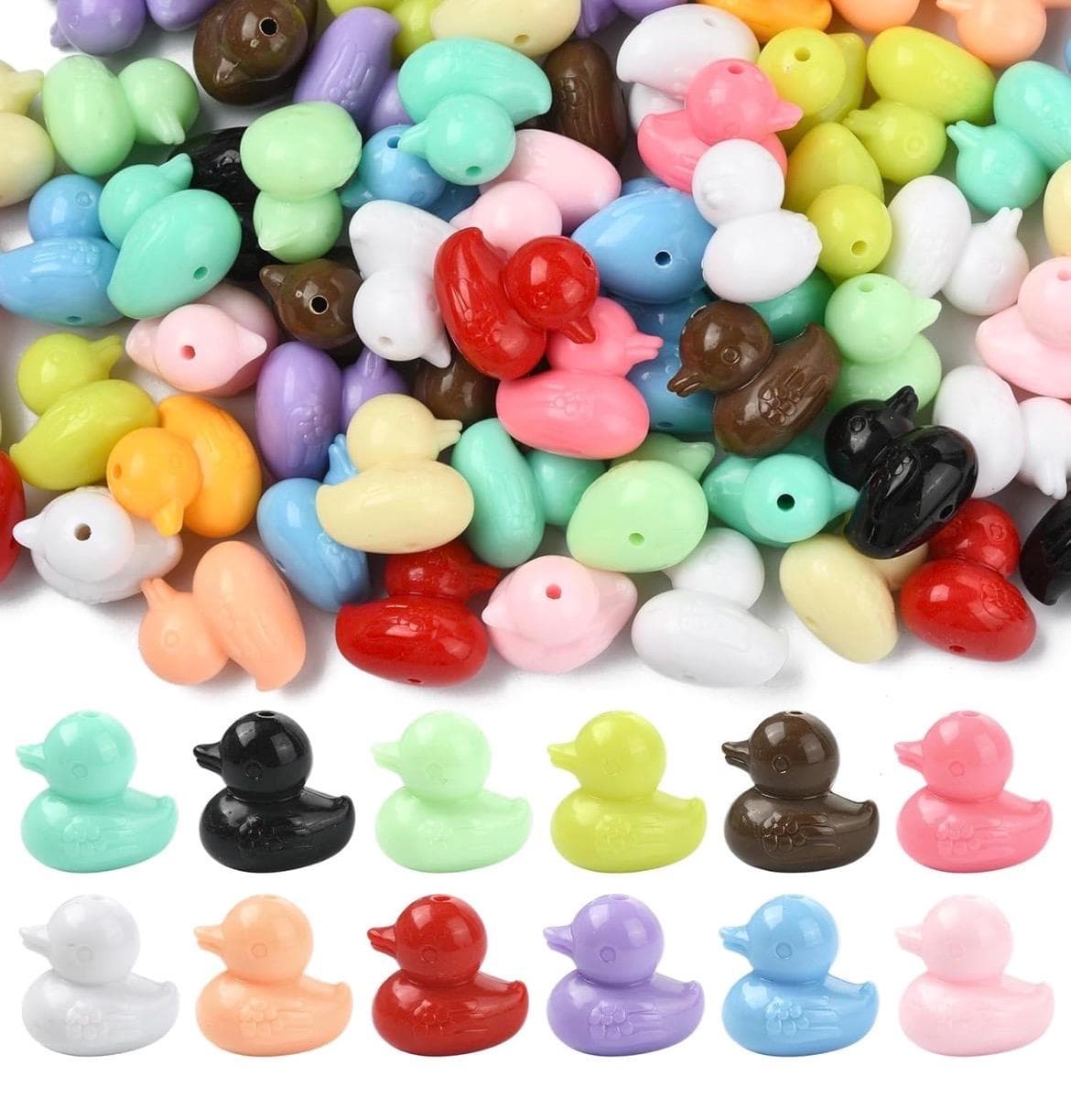 20pc Acrylic Rubber Duck Beads, Mini Duck Charms Jewelry, DIY Crafts, Bracelets, Keychains - Thumbnail 4