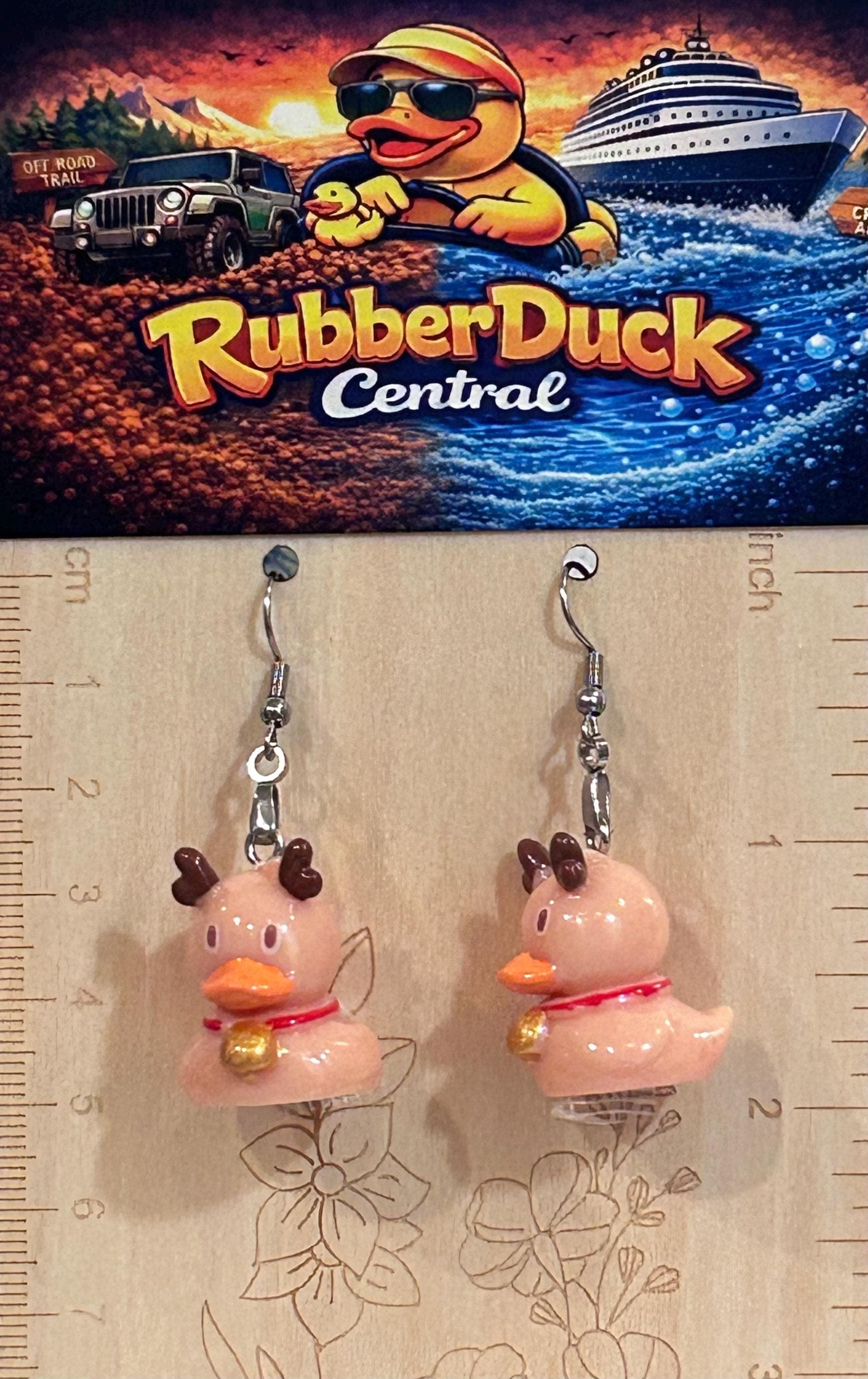 Handmade Reindeer Duck Earrings, Festive Resin Christmas Jewelry, Lightweight Dangle Gift - Thumbnail 4