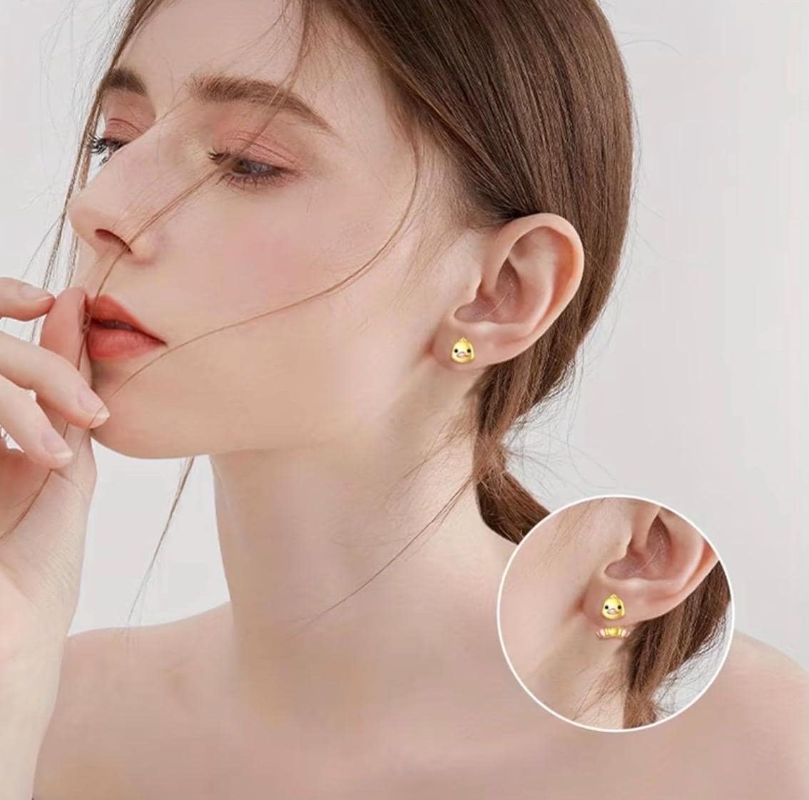 Interchangeable Gold Duck Earrings: 2-in-1 Design, Alloy Jewelry - Thumbnail 5