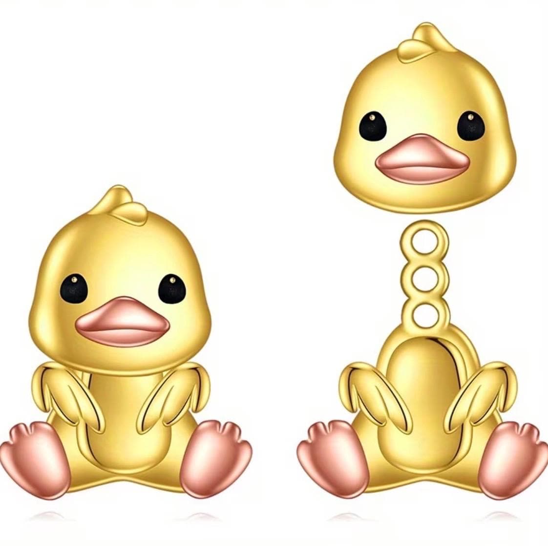 Interchangeable Gold Duck Earrings: 2-in-1 Design, Alloy Jewelry - Thumbnail 4