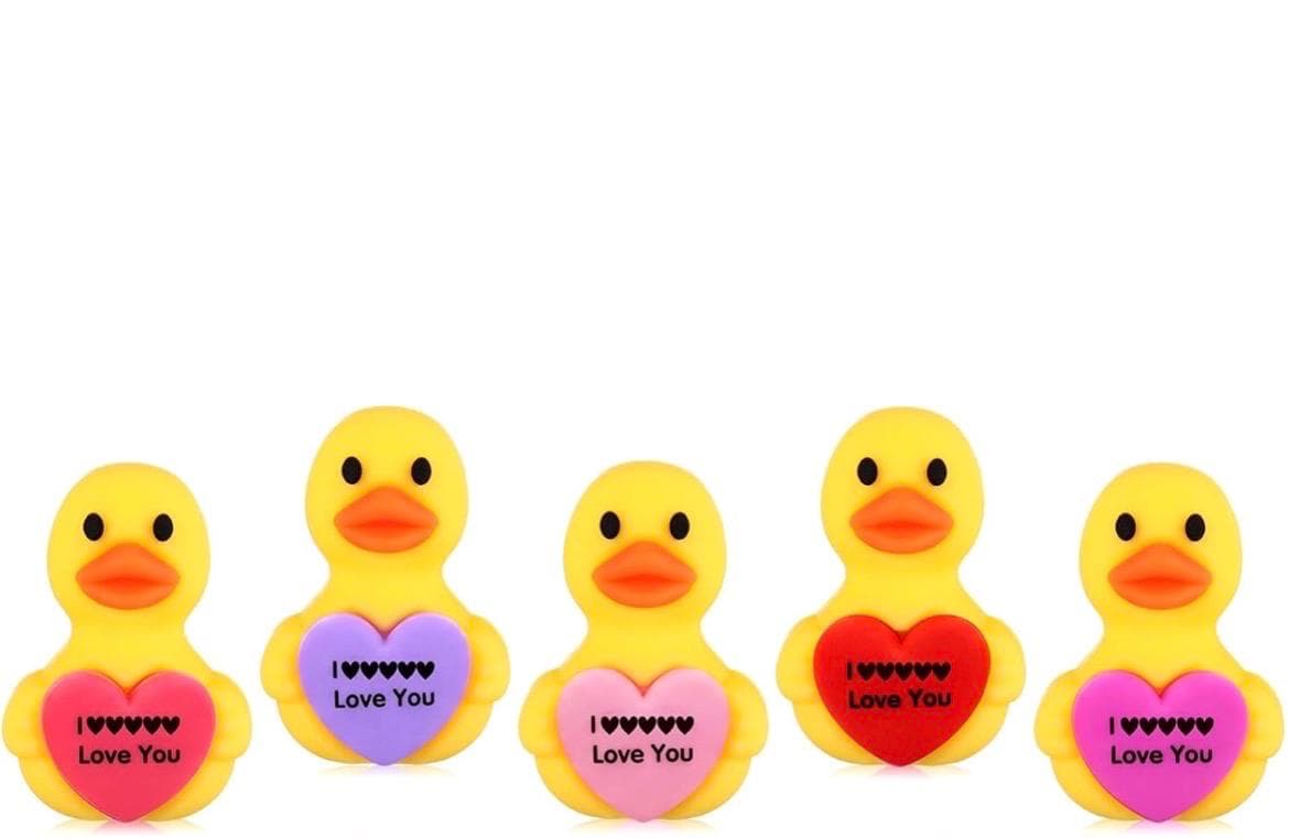 Set of 5 Mini Valentines Rubber Ducks with Love Hearts – Party Favors, Gifts - Thumbnail 5