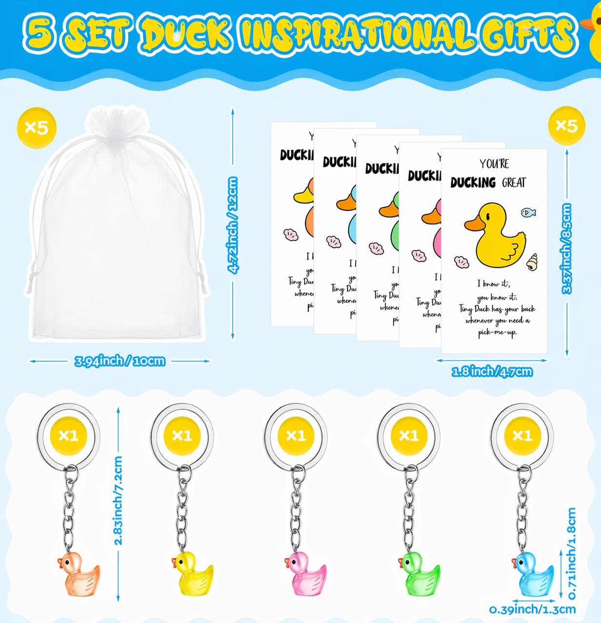Glow in Dark Mini Duck Keychains | Luminescent Resin Duck Set (5 Pack)