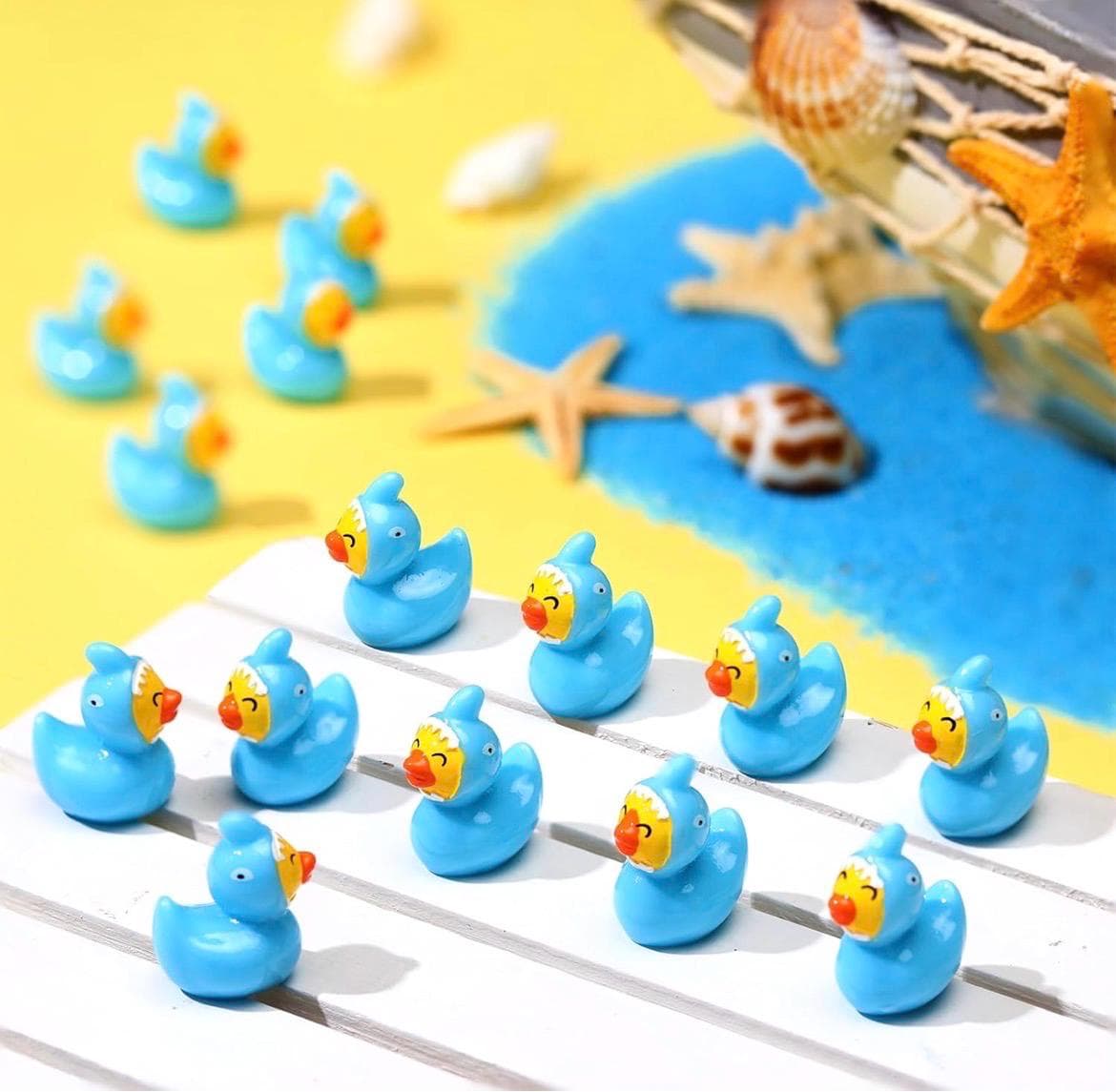 5pc Resin Shark Duck Mini Figures, Beach Theme Party Favors, Cruise Ducks - Thumbnail 6