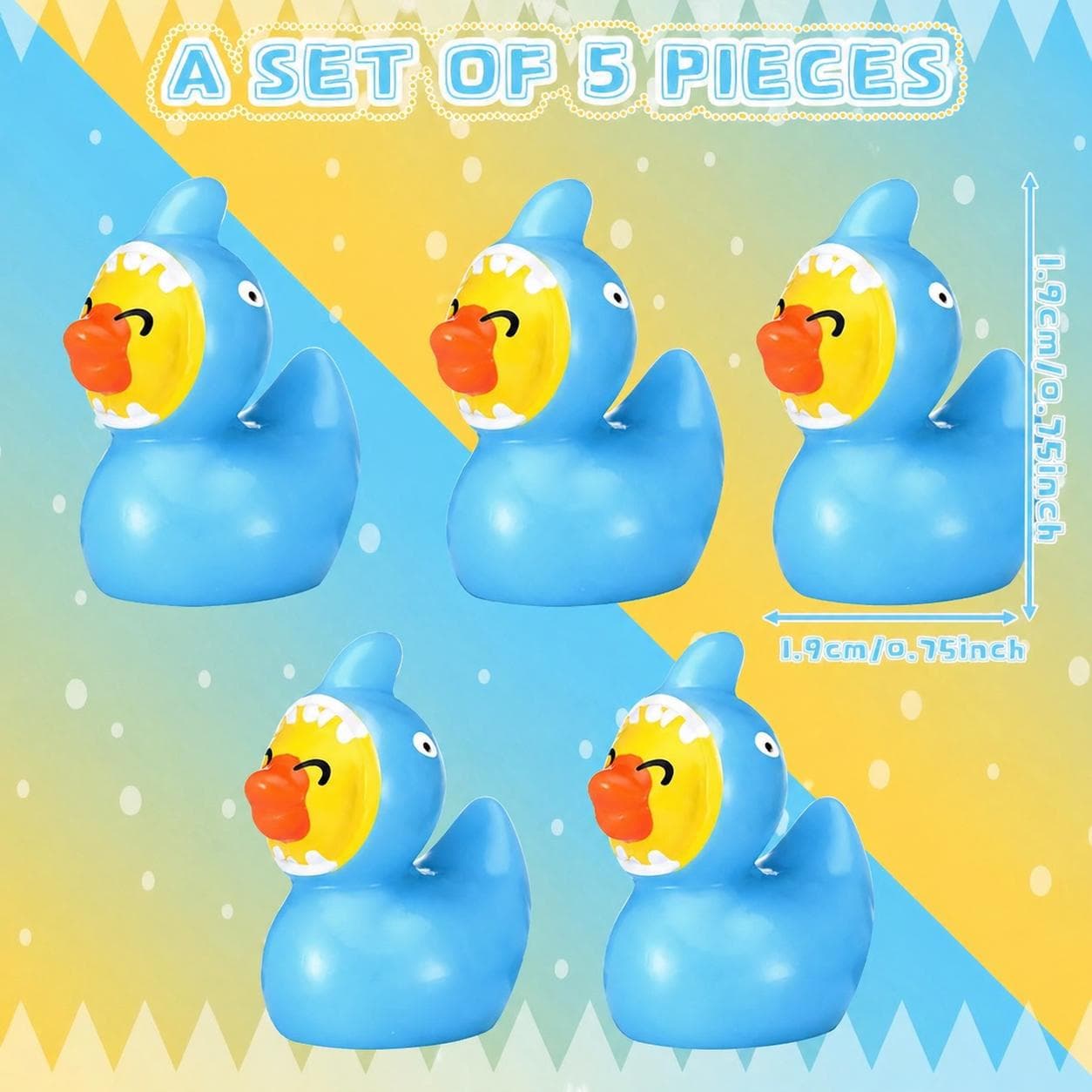 5pc Resin Shark Duck Mini Figures, Beach Theme Party Favors, Cruise Ducks - Thumbnail 2