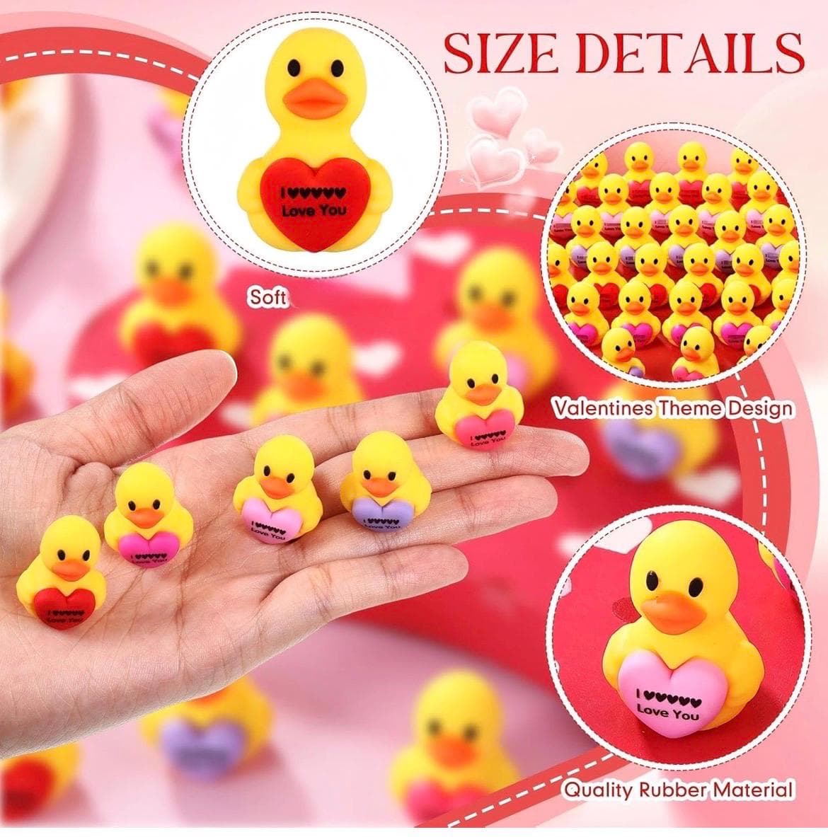 Set of 5 Mini Valentines Rubber Ducks with Love Hearts – Party Favors, Gifts - Thumbnail 3