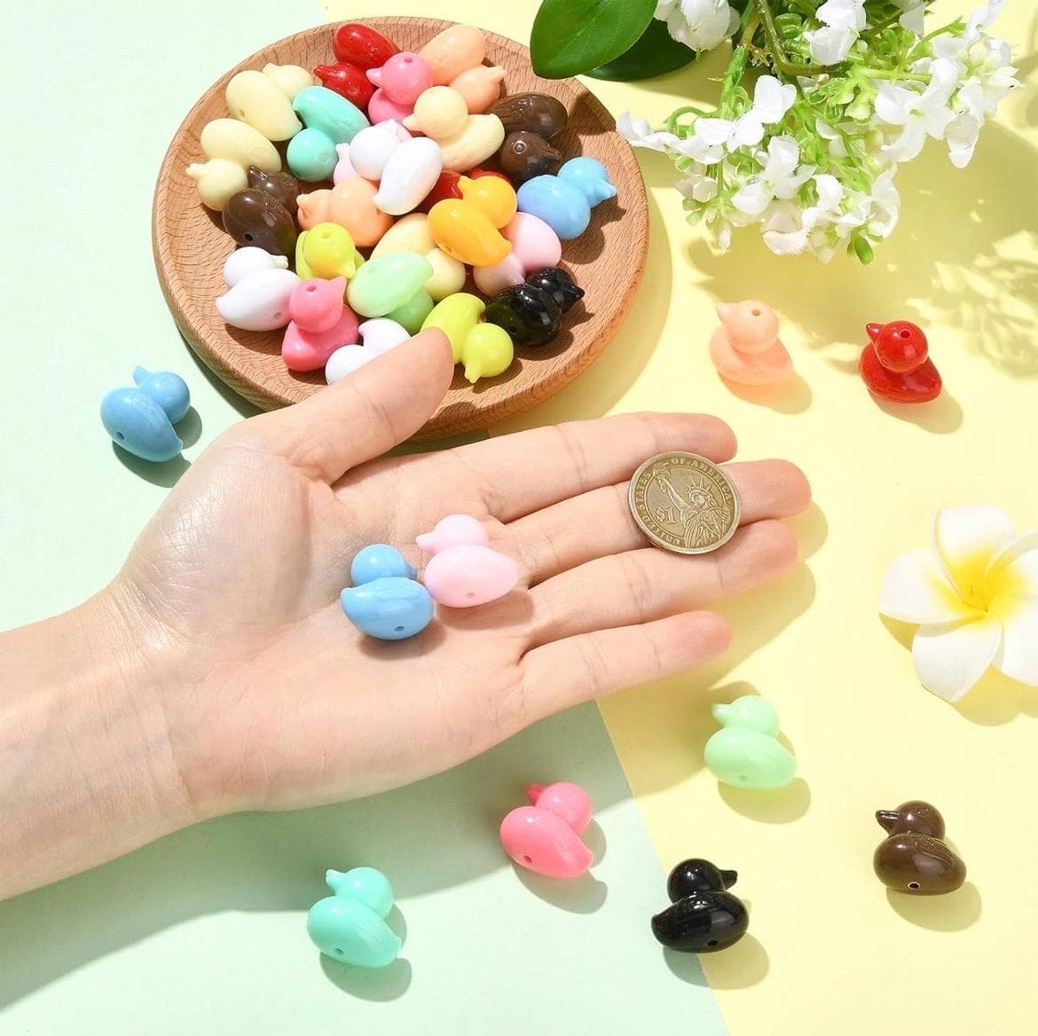 20pc Acrylic Rubber Duck Beads, Mini Duck Charms Jewelry, DIY Crafts, Bracelets, Keychains - Thumbnail 8