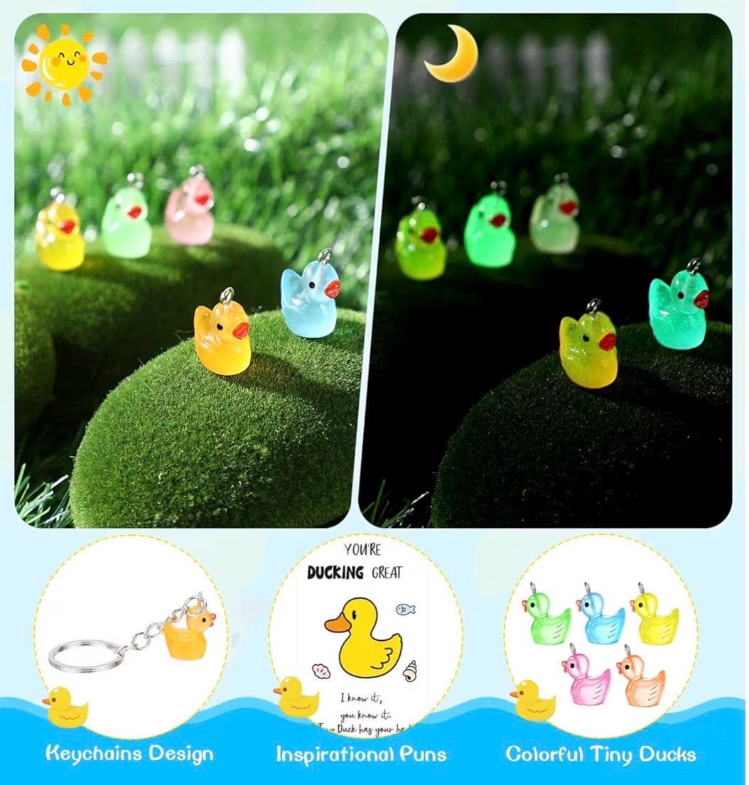 Glow in Dark Mini Duck Keychains | Luminescent Resin Duck Set (5 Pack) - Thumbnail 5