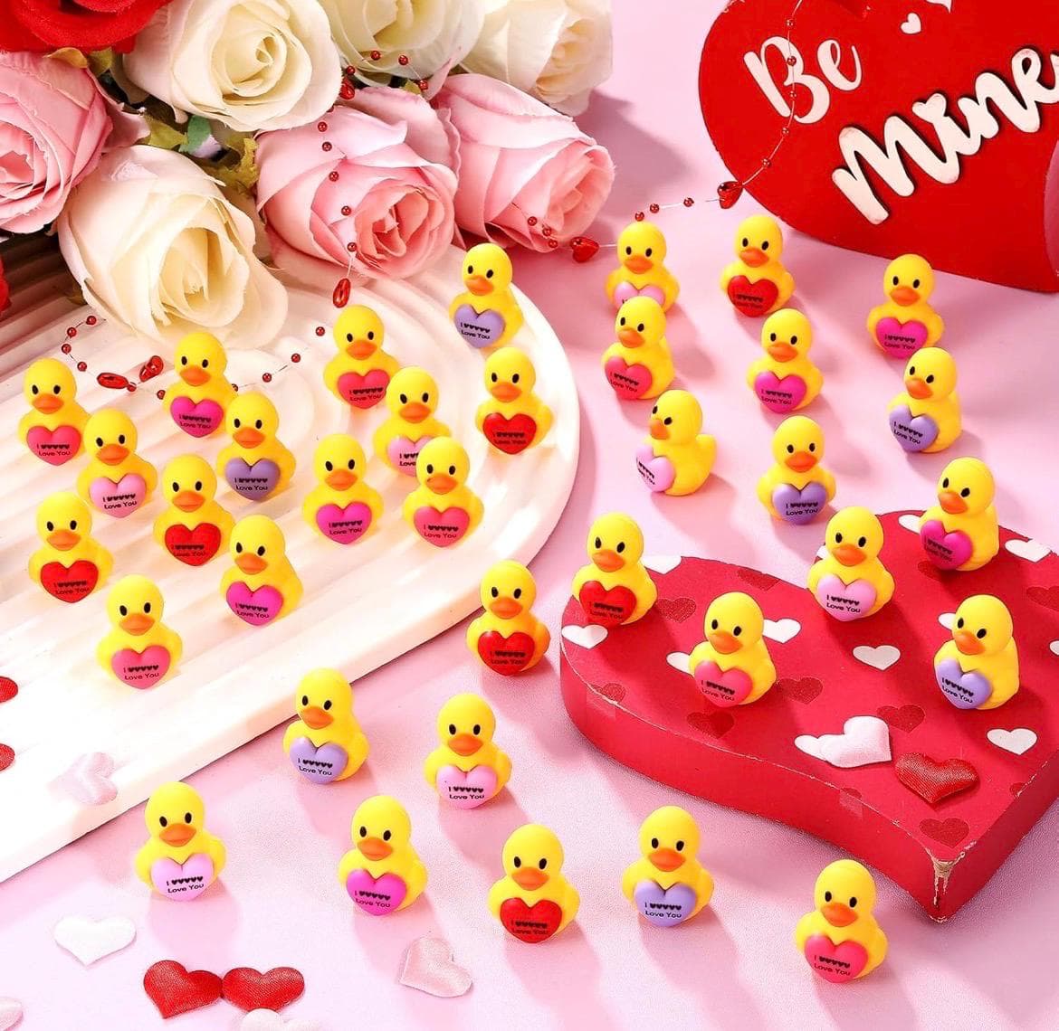 Set of 5 Mini Valentines Rubber Ducks with Love Hearts – Party Favors, Gifts - Thumbnail 6