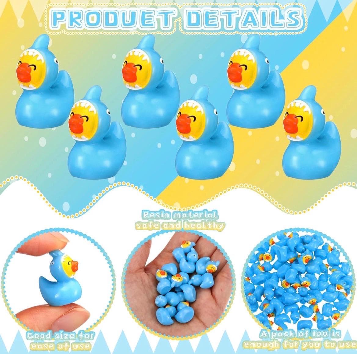 5pc Resin Shark Duck Mini Figures, Beach Theme Party Favors, Cruise Ducks - Thumbnail 4