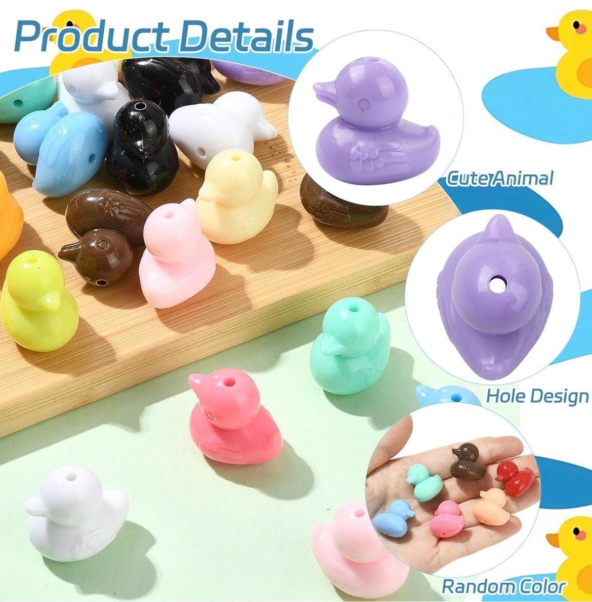 20pc Acrylic Rubber Duck Beads, Mini Duck Charms Jewelry, DIY Crafts, Bracelets, Keychains - Thumbnail 3