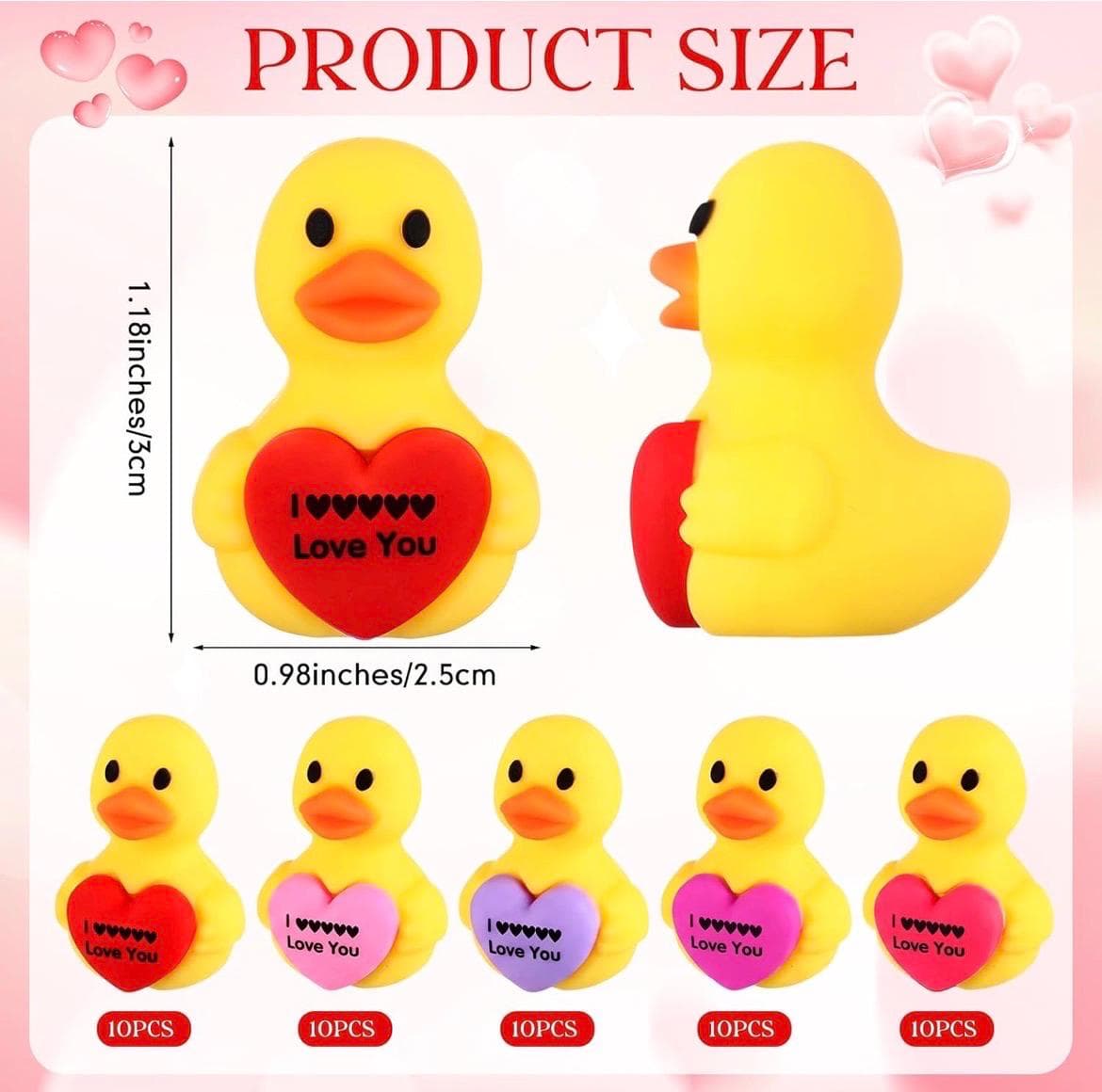 Set of 5 Mini Valentines Rubber Ducks with Love Hearts – Party Favors, Gifts - Thumbnail 2