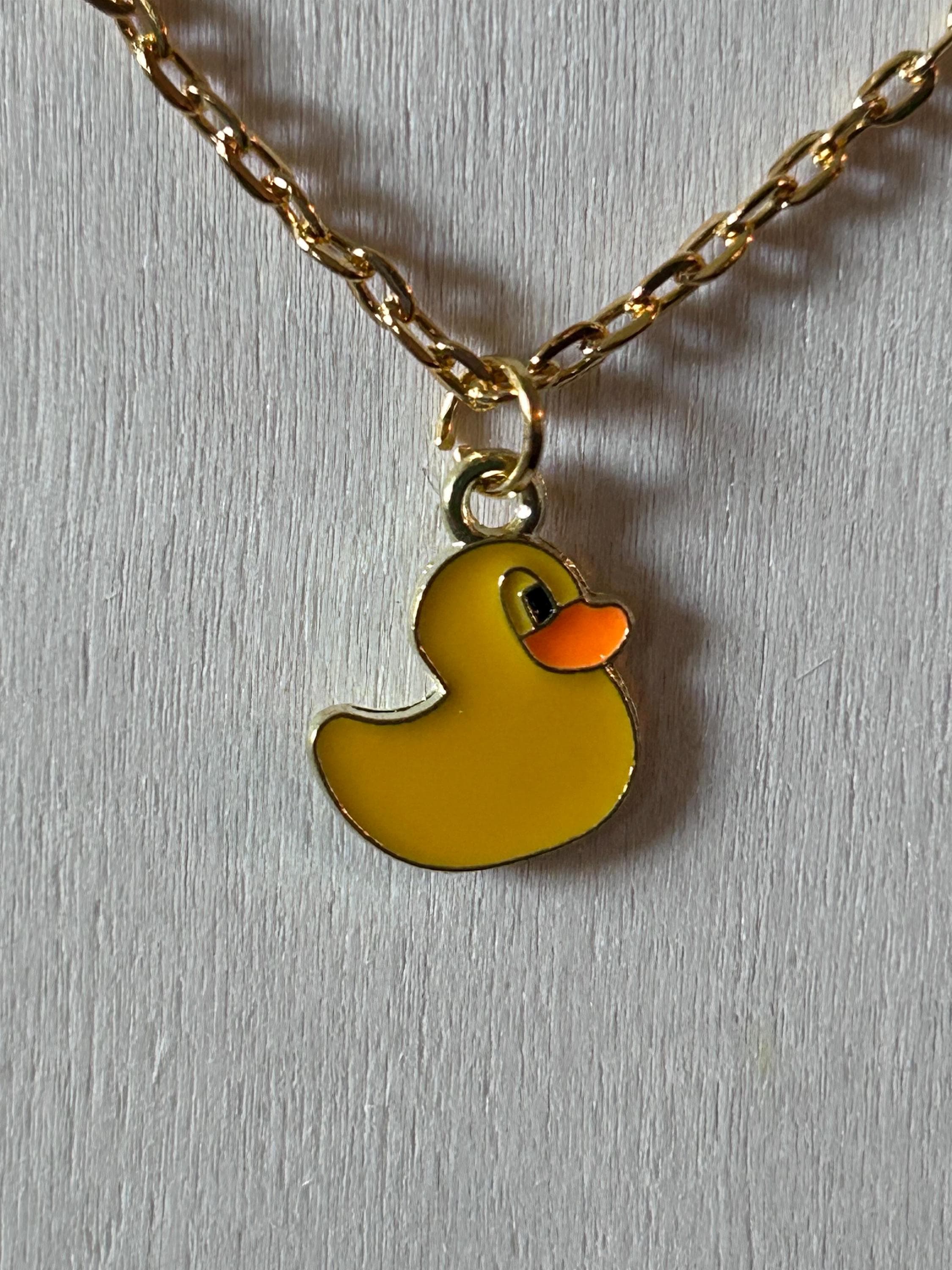 Gold Tone Rubber Duck Necklace and Earrings Set – Enamel Charm Jewelry (3 Piece) - Thumbnail 5