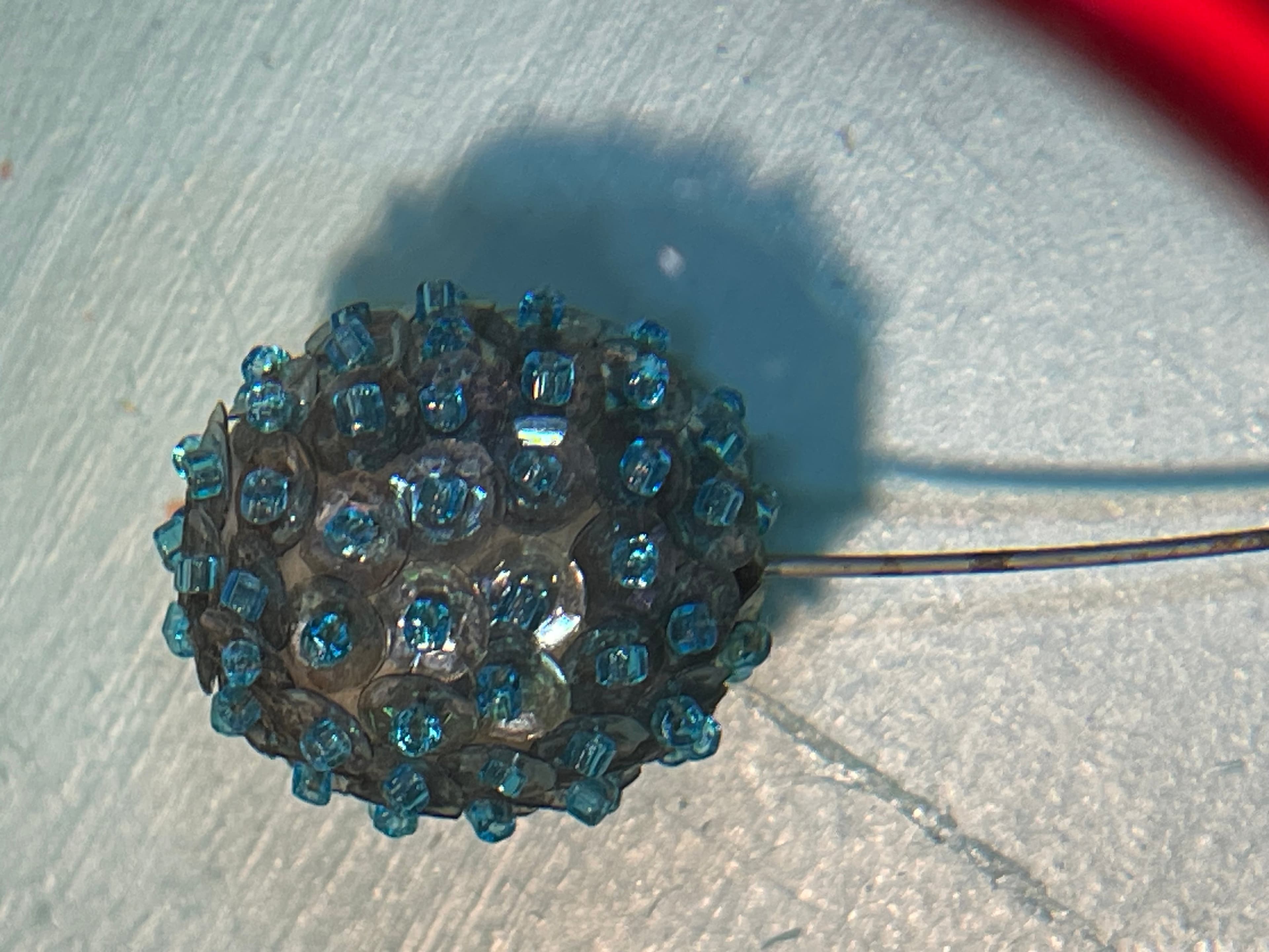 Vintage Turquoise Beaded Orb Hat/Lapel Pin - Thumbnail 2
