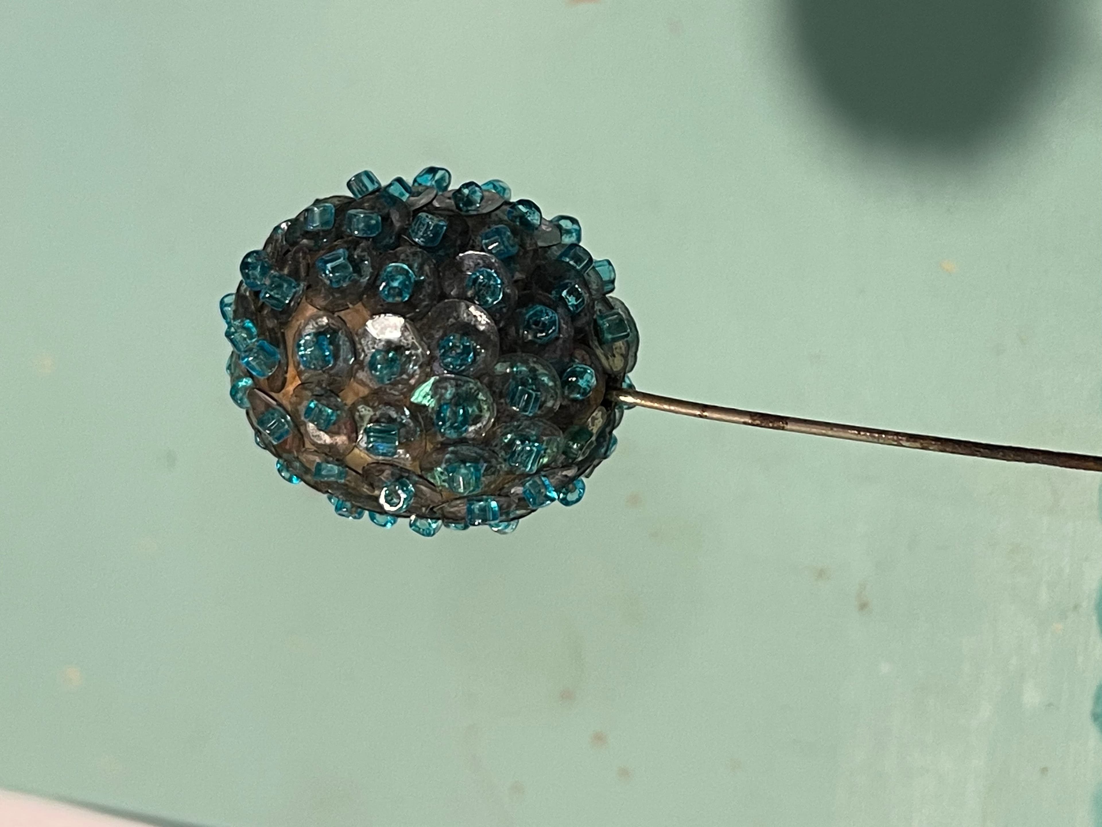 Vintage Turquoise Beaded Orb Hat/Lapel Pin - Thumbnail 5