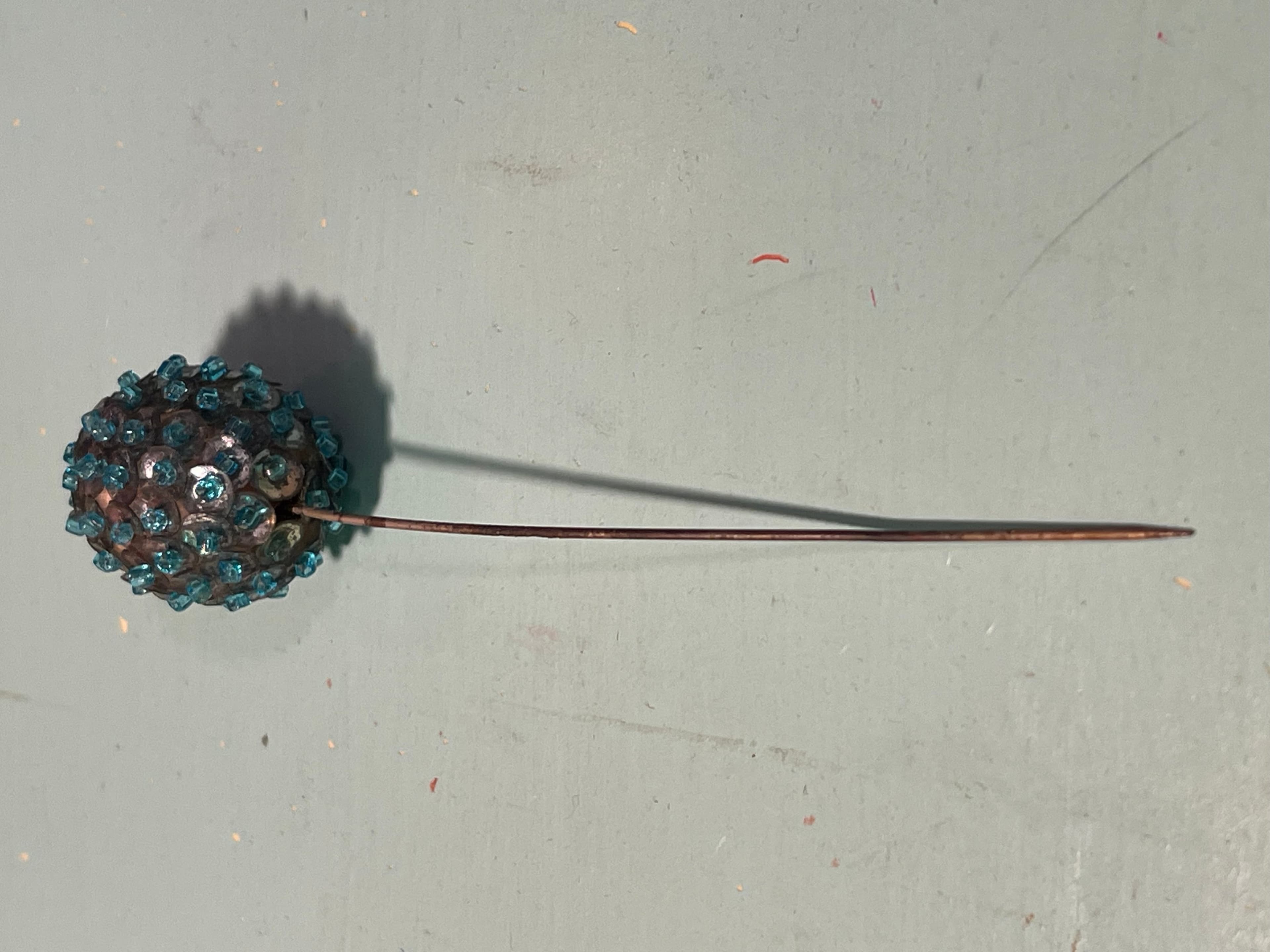 Vintage Turquoise Beaded Orb Hat/Lapel Pin - Thumbnail 6