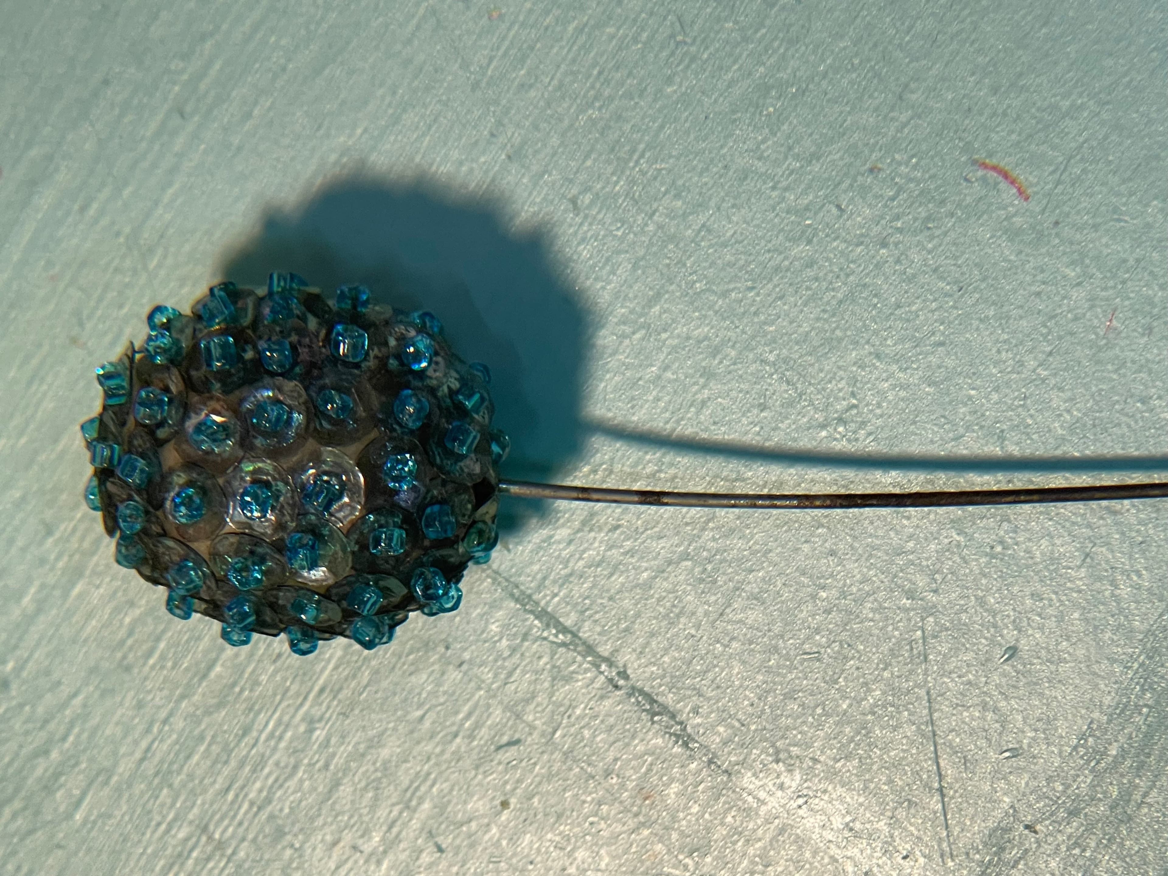 Vintage Turquoise Beaded Orb Hat/Lapel Pin - Thumbnail 3