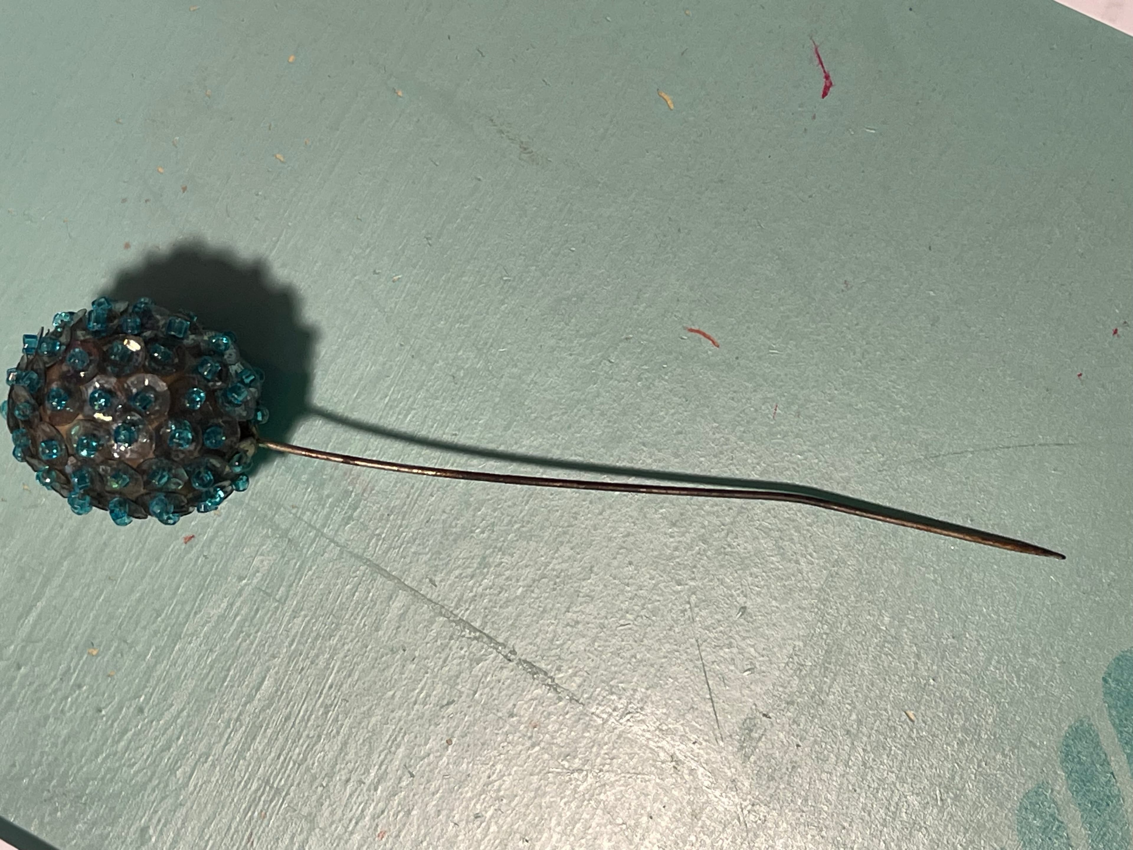 Vintage Turquoise Beaded Orb Hat/Lapel Pin - Thumbnail 4