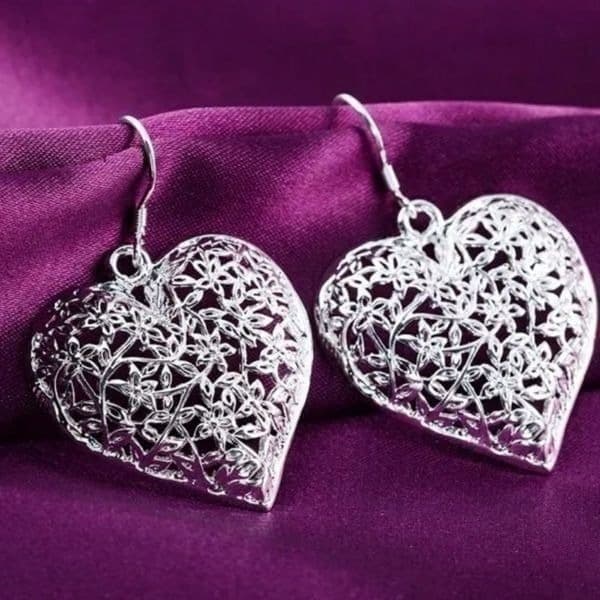 The Vintage Heart oversized drop earrings in Tibetan Silver - Thumbnail 4