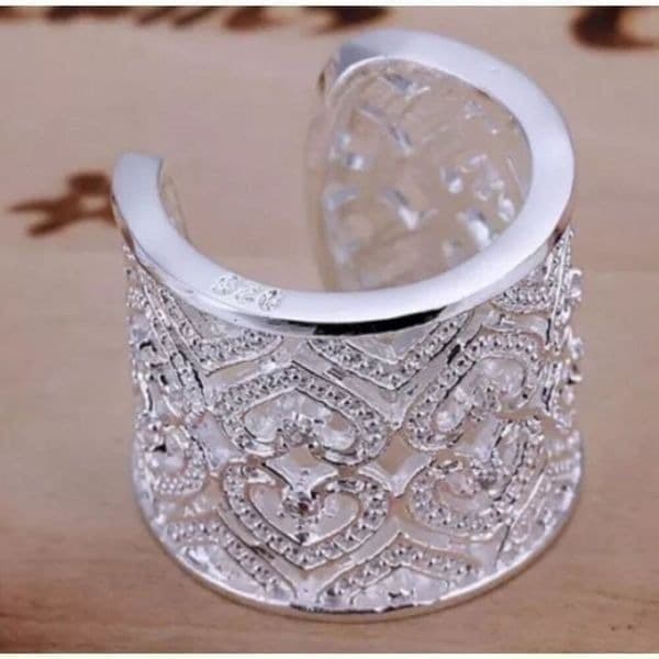 The Silver Stunner cuff open heart crystal accented ring - Thumbnail 3