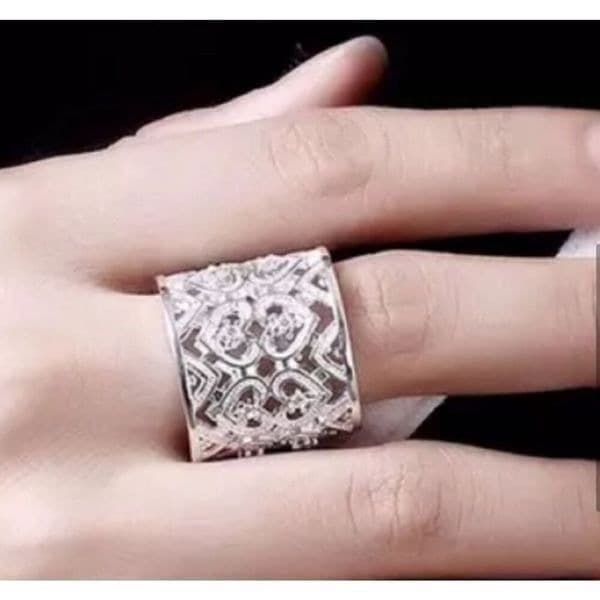The Silver Stunner cuff open heart crystal accented ring - Thumbnail 6